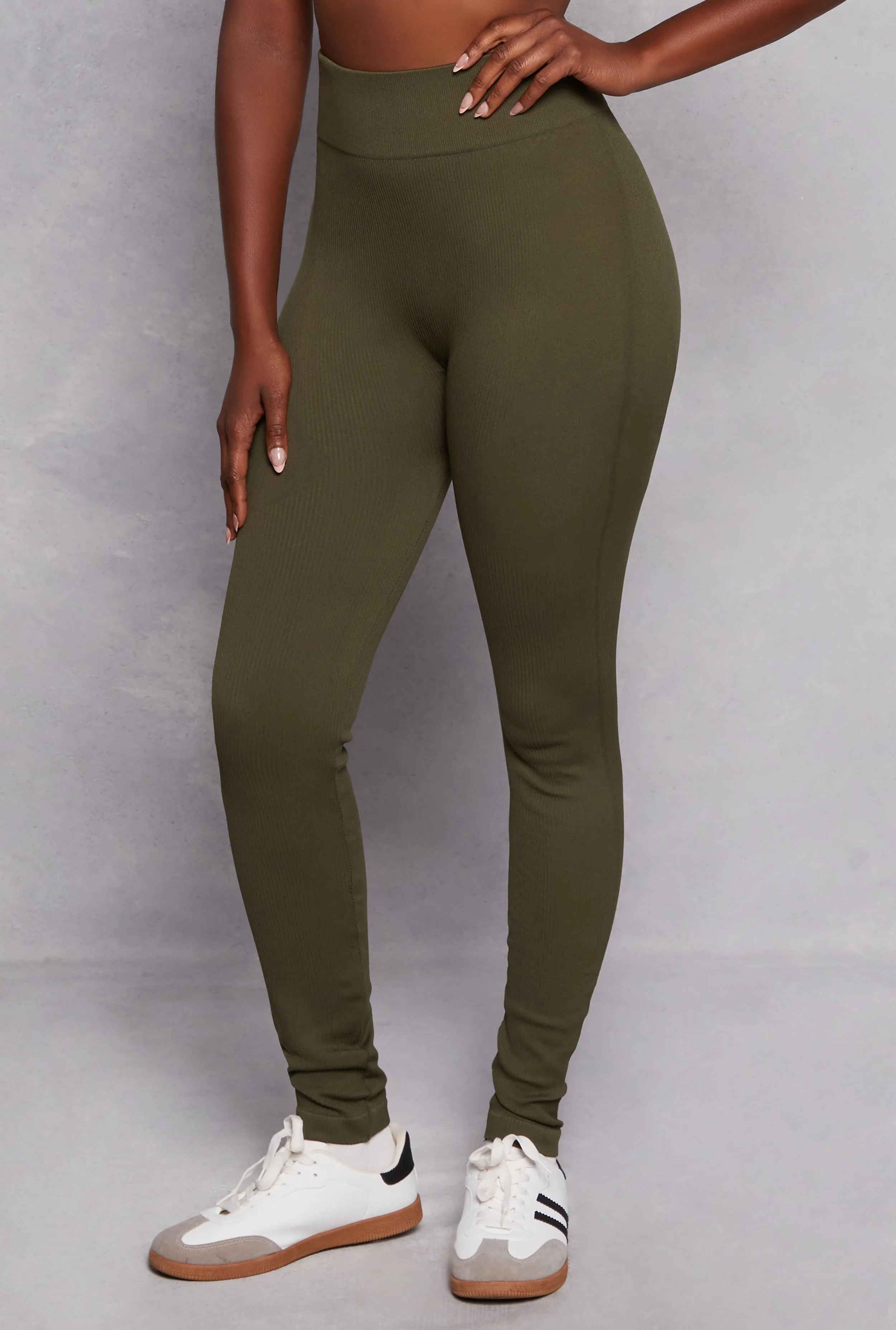 Solid Seamless Ribbed High Waist Leggings sold by Rainbow product image thumbnail 2