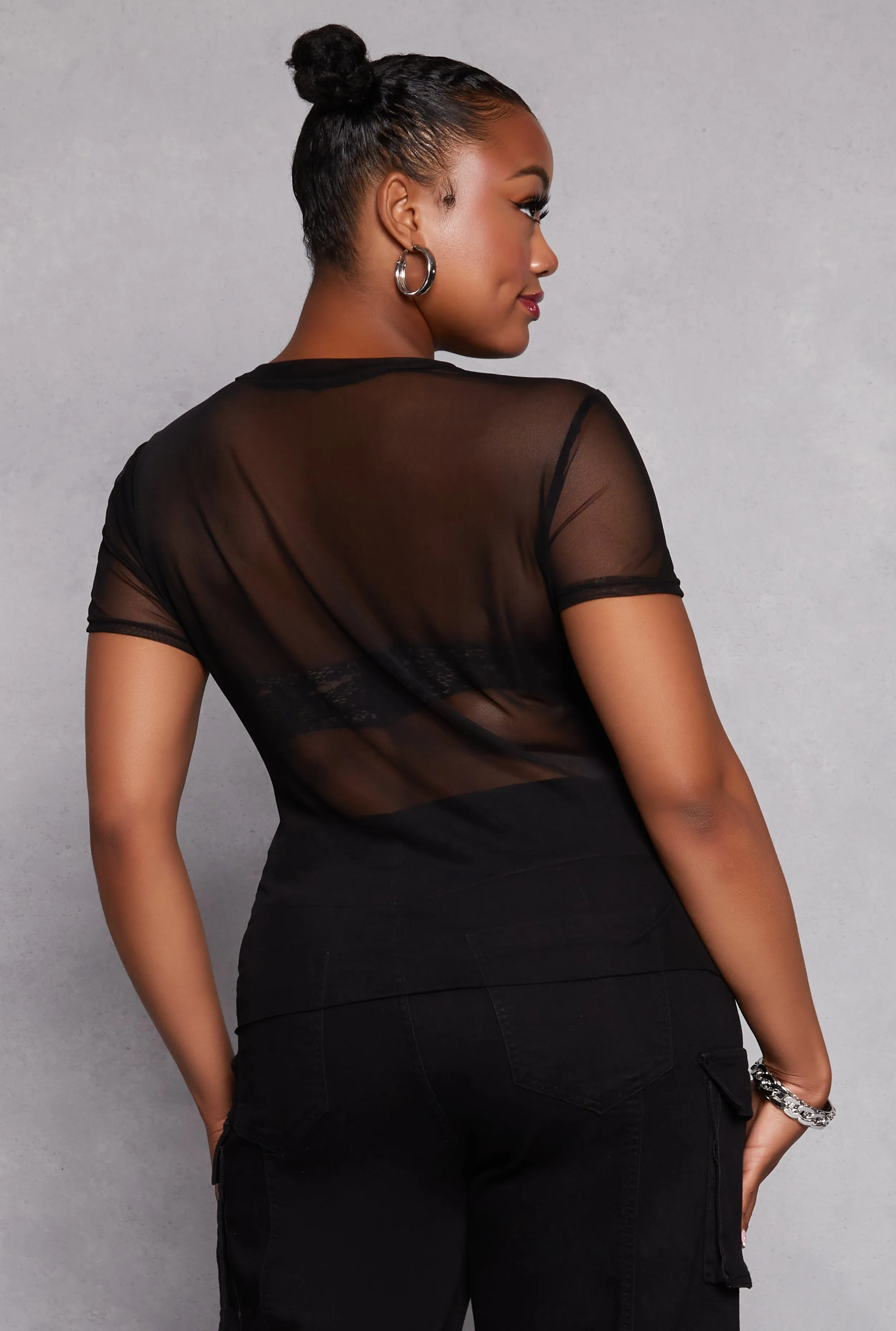 Plus Size Mesh Famous Laser Cut Graphic Tee sold by Rainbow product image thumbnail 3