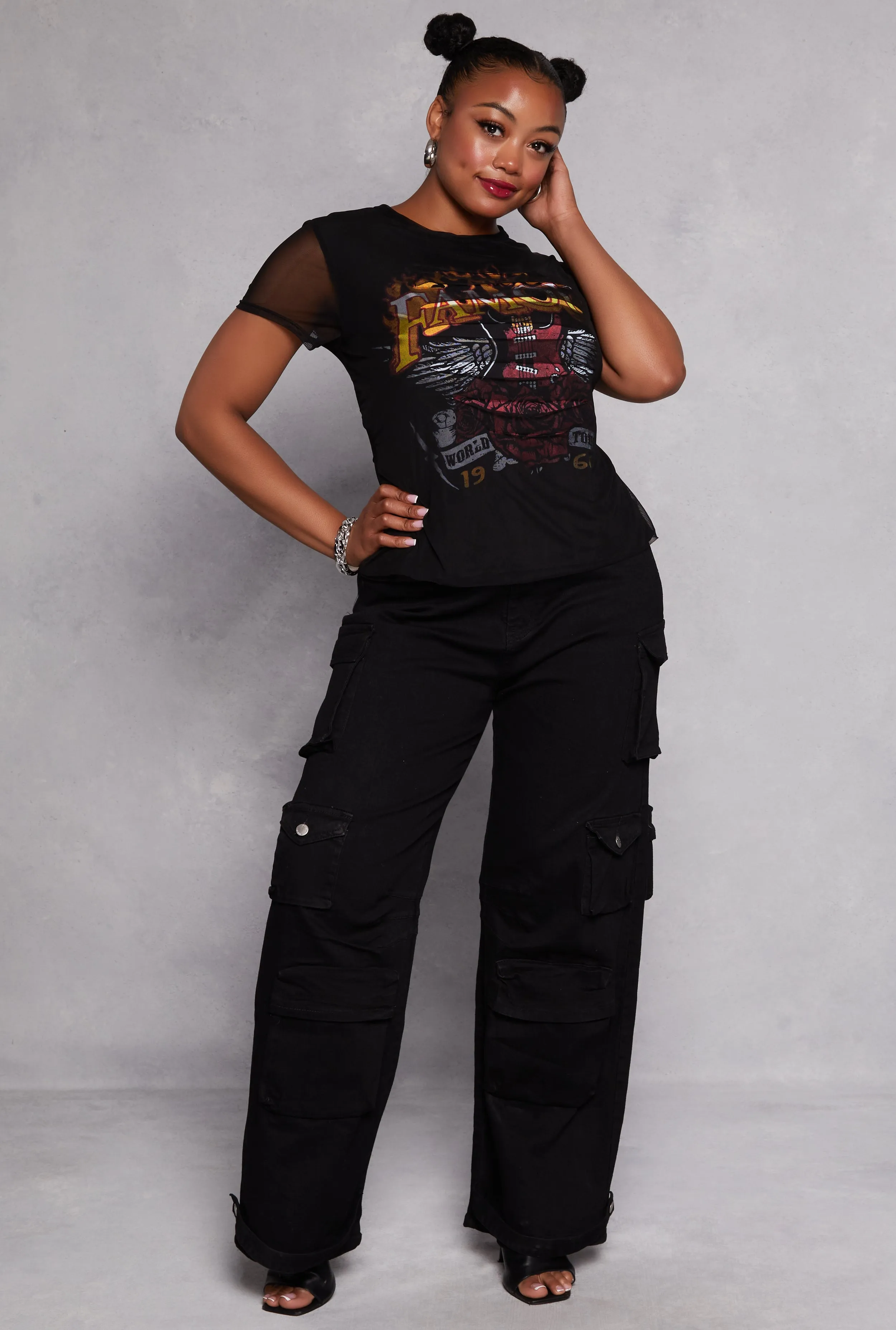 Plus Size Mesh Famous Laser Cut Graphic Tee sold by Rainbow product image thumbnail 2