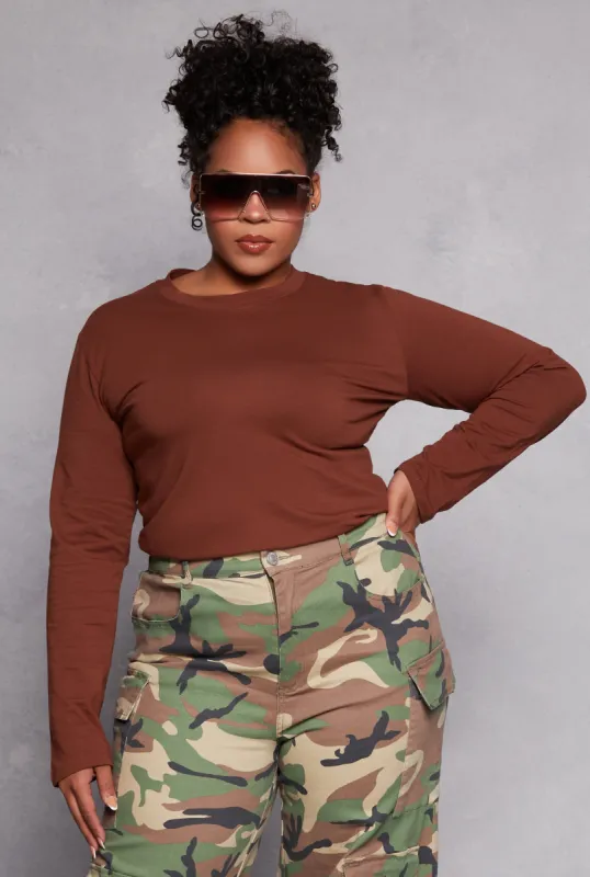Plus Size Long Sleeve Crew Neck Tee sold by Rainbow