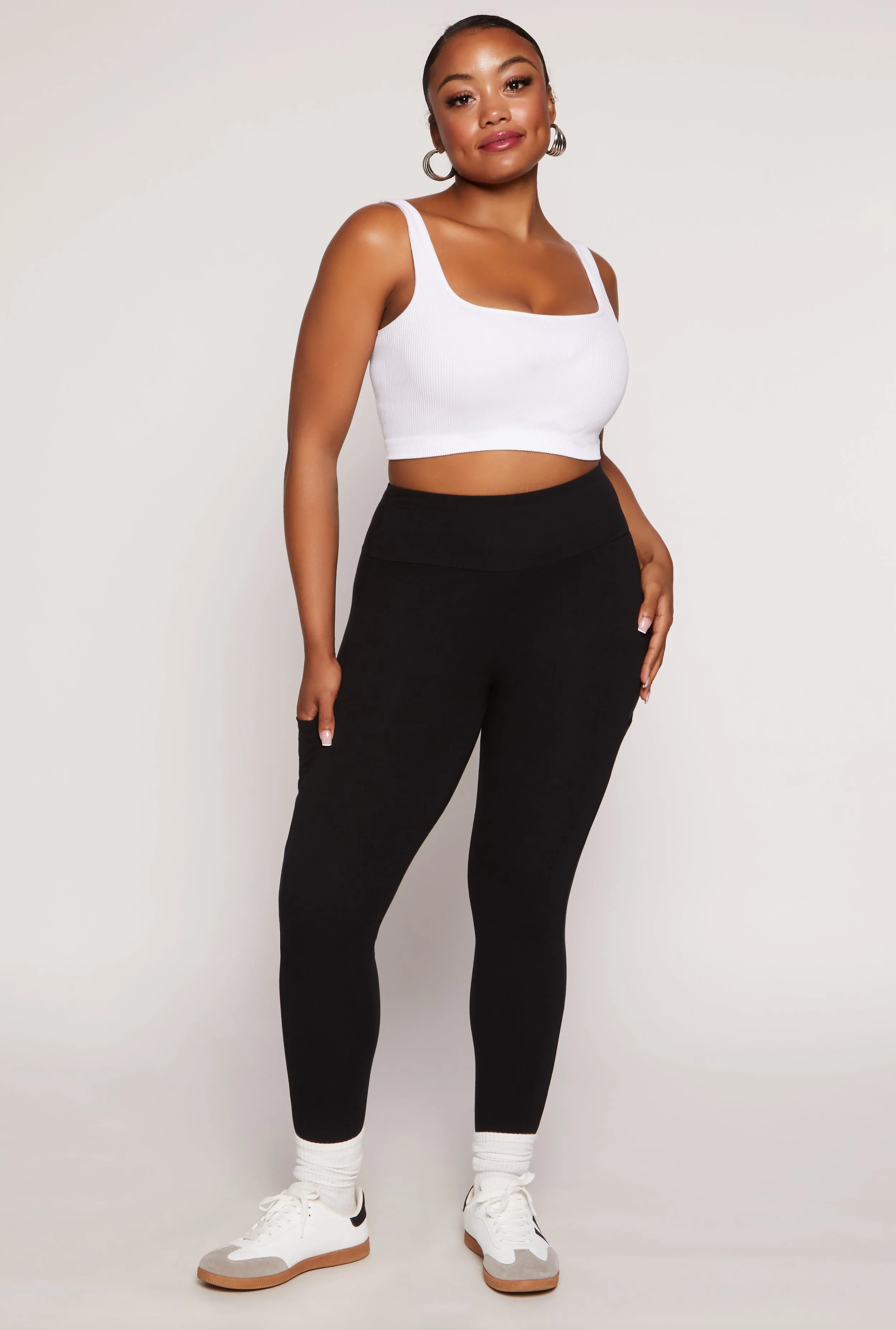 Plus Size Solid High Waist Cell Phone Pocket Leggings sold by Rainbow