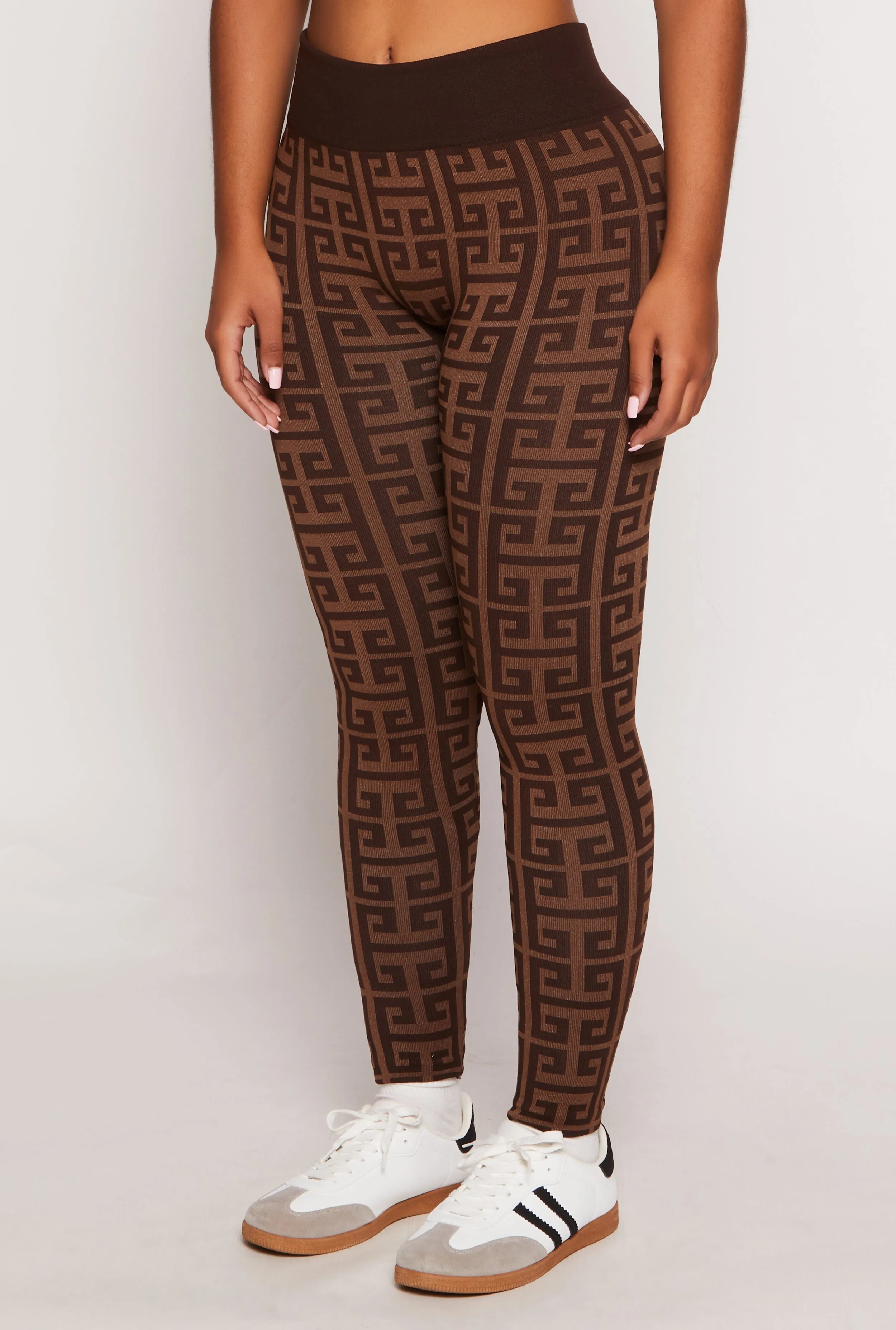 Seamless Greek Key Print High Waisted Leggings sold by Rainbow product image thumbnail 2