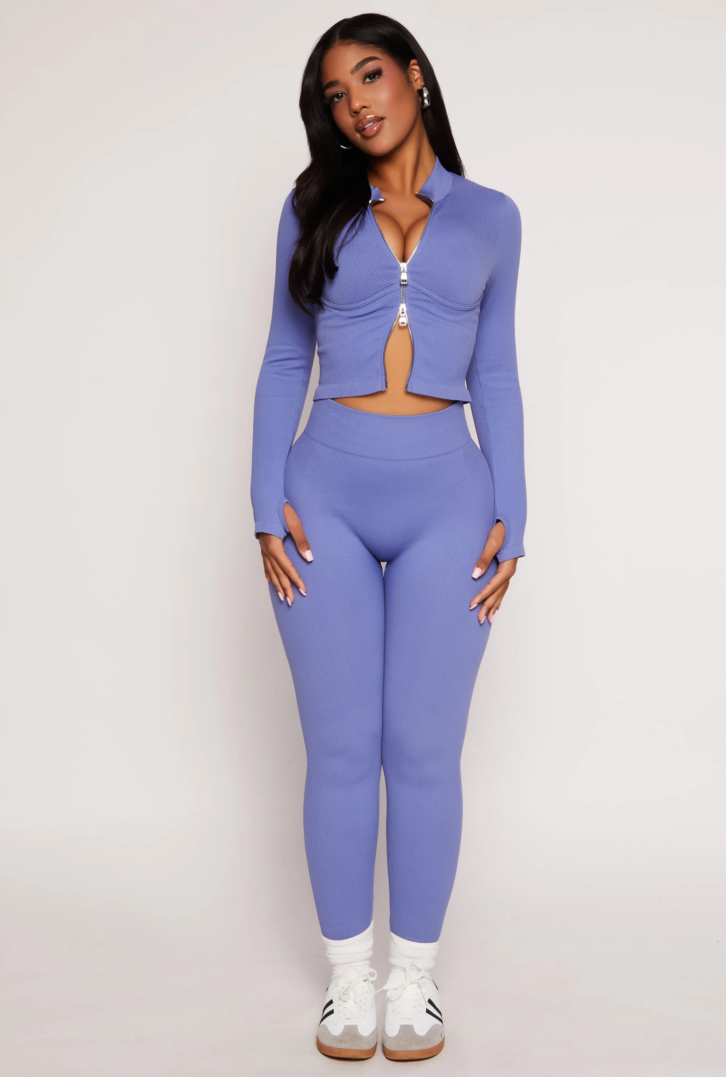 Solid Seamless Zip Front Cropped Track Jacket sold by Rainbow product image thumbnail 2