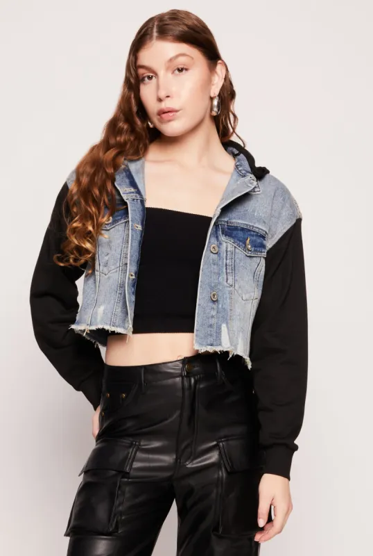 Highway Hooded Fleece Sleeve Denim Jacket sold by Rainbow