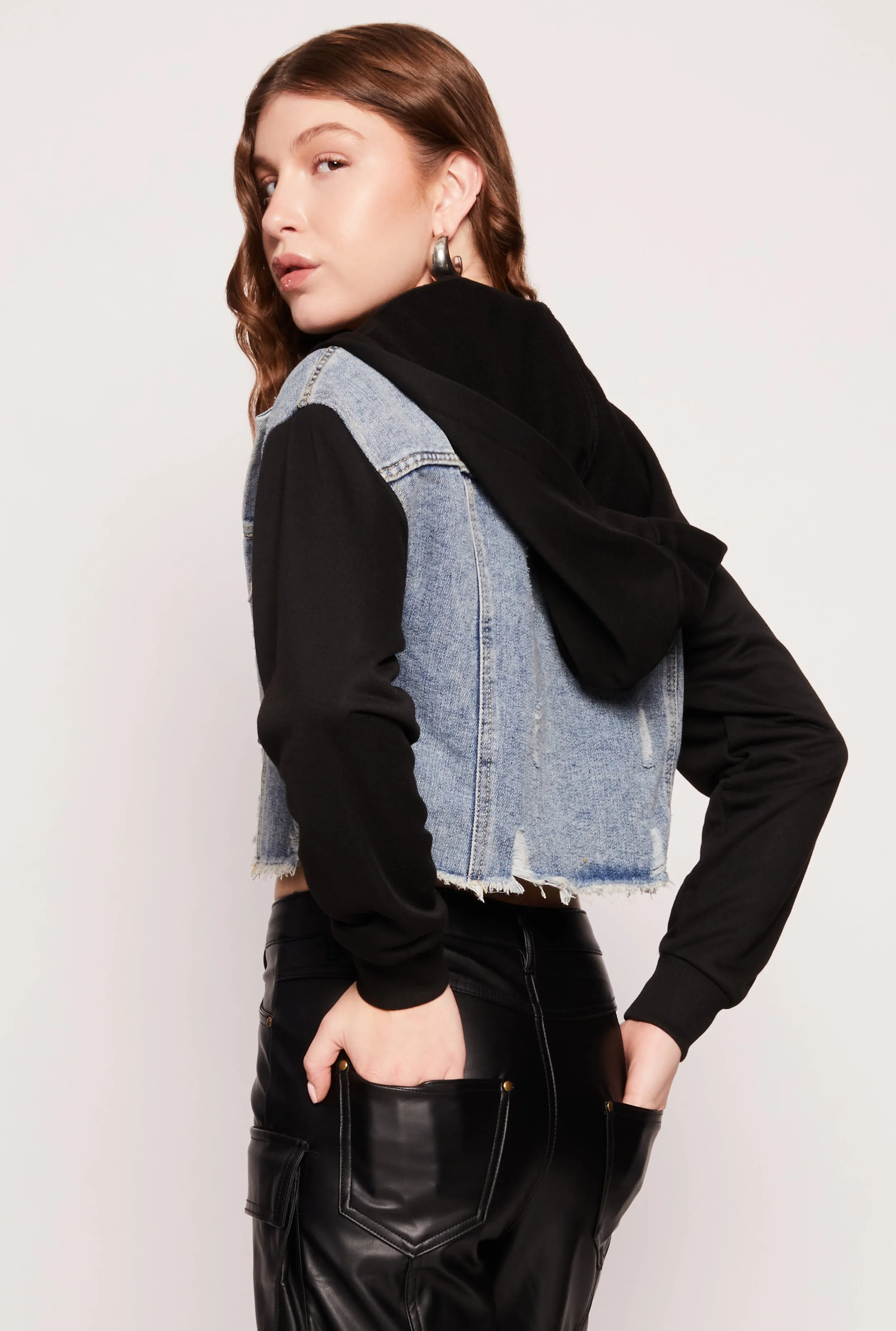 Highway Hooded Fleece Sleeve Denim Jacket sold by Rainbow product image thumbnail 3