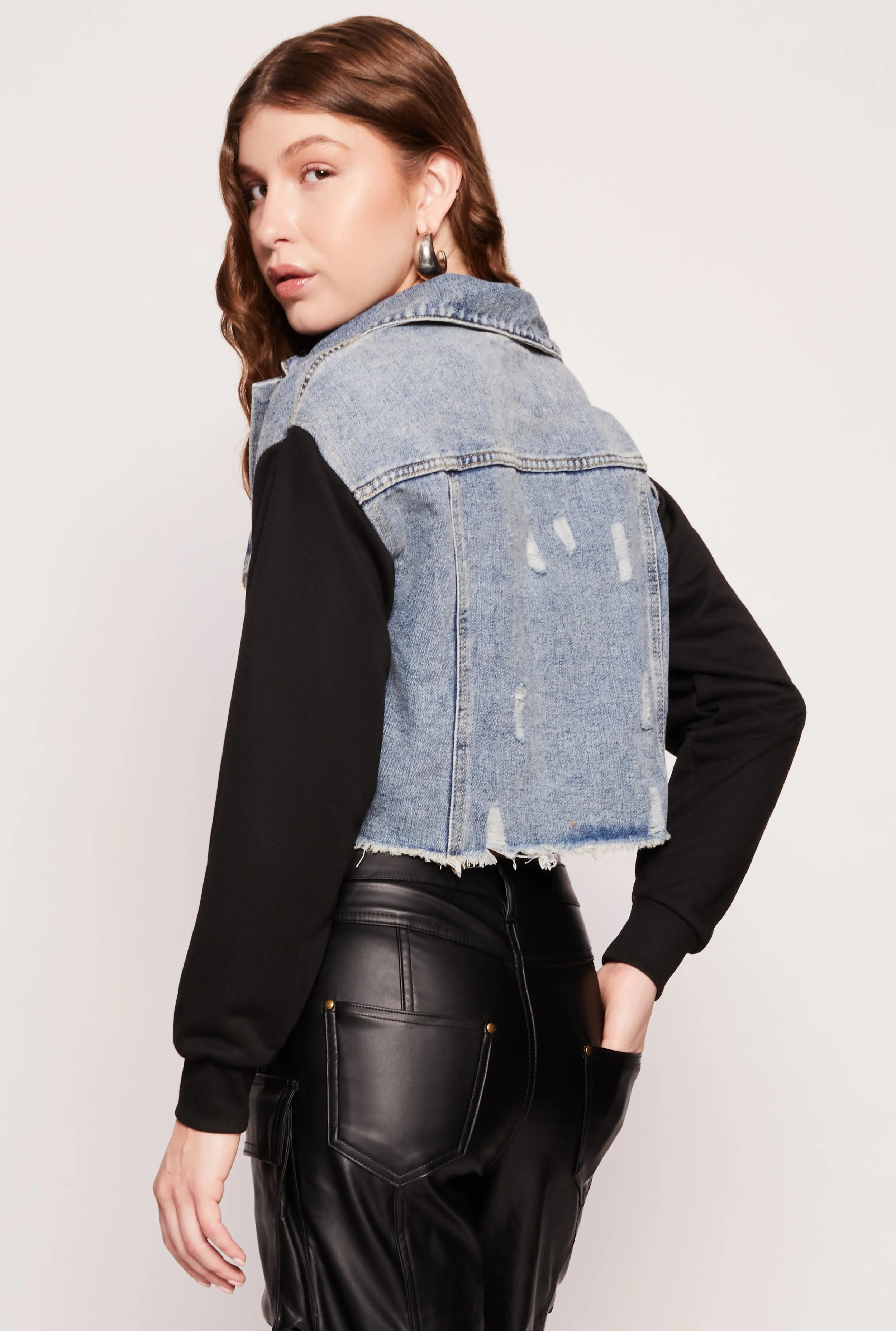 Highway Hooded Fleece Sleeve Denim Jacket sold by Rainbow product image thumbnail 5