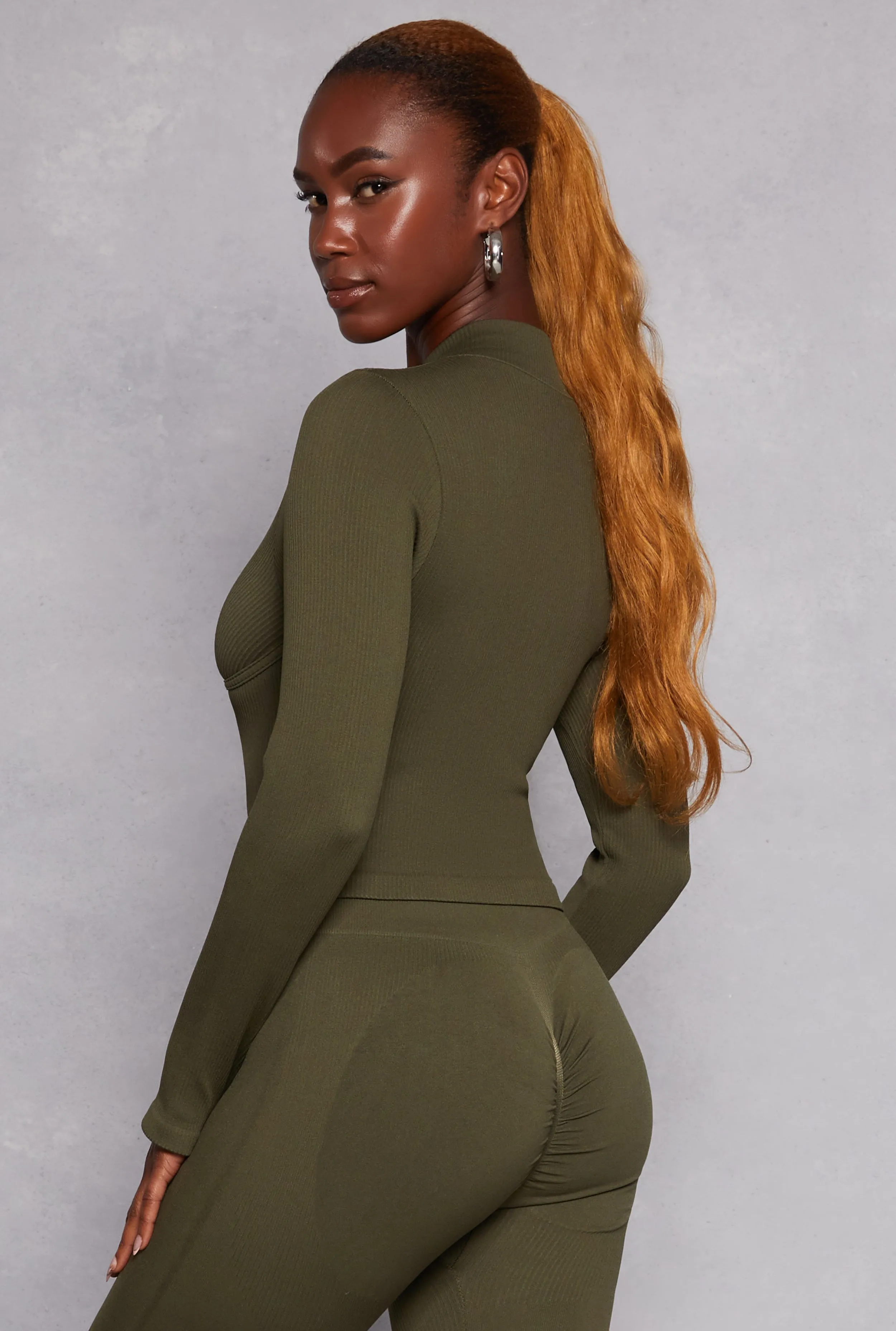 Solid Seamless Zip Front Cropped Track Jacket sold by Rainbow product image thumbnail 3