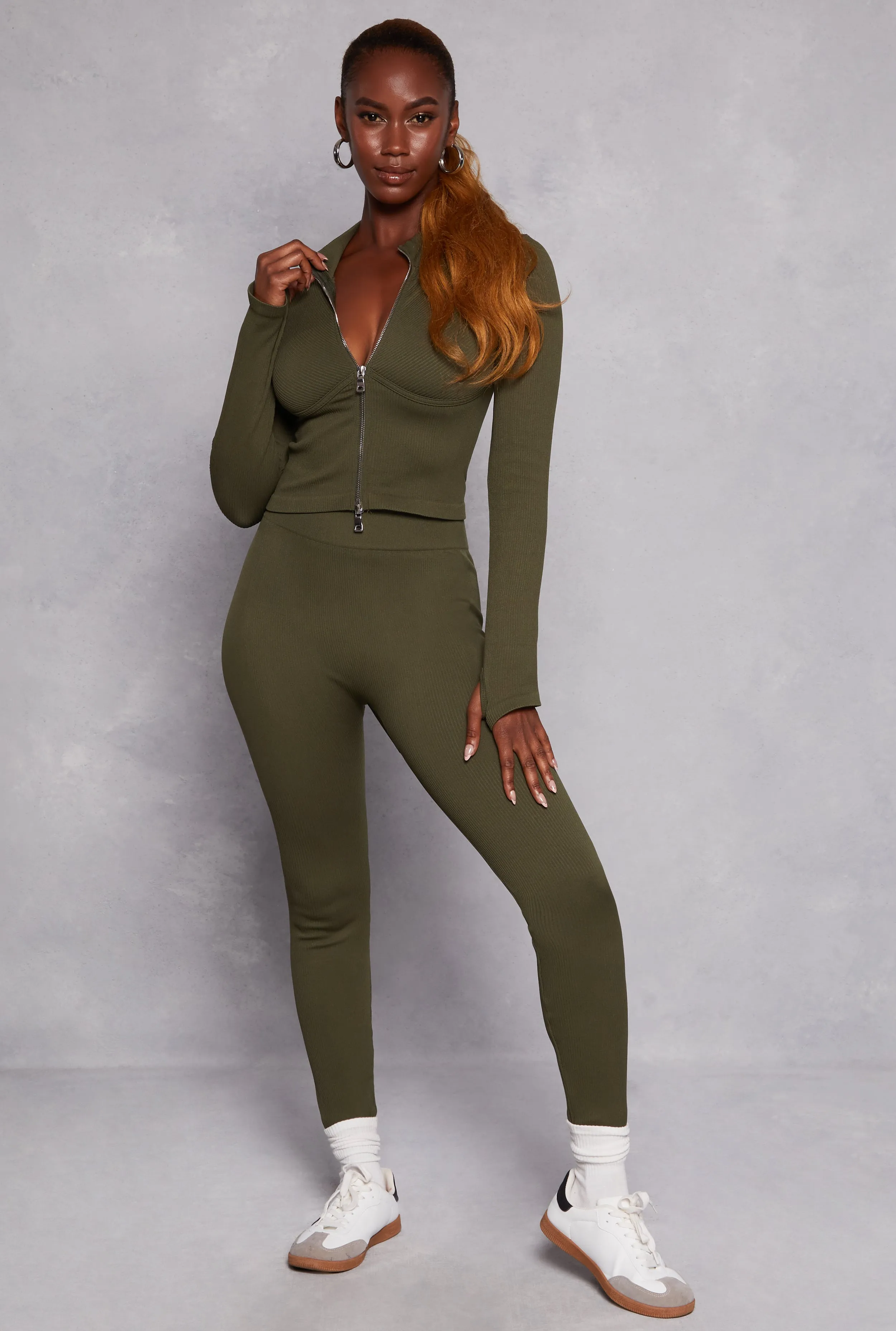 Solid Seamless Zip Front Cropped Track Jacket sold by Rainbow product image thumbnail 2