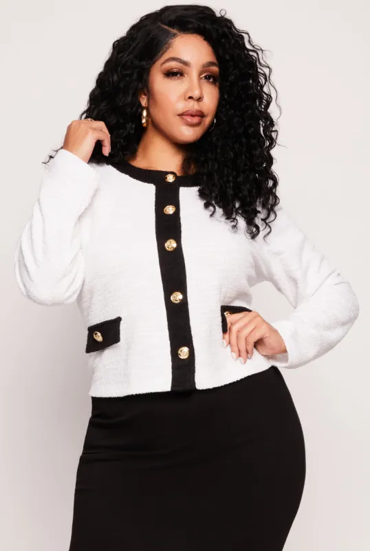 Plus Size Boucle Contrast Trim Jacket sold by Rainbow