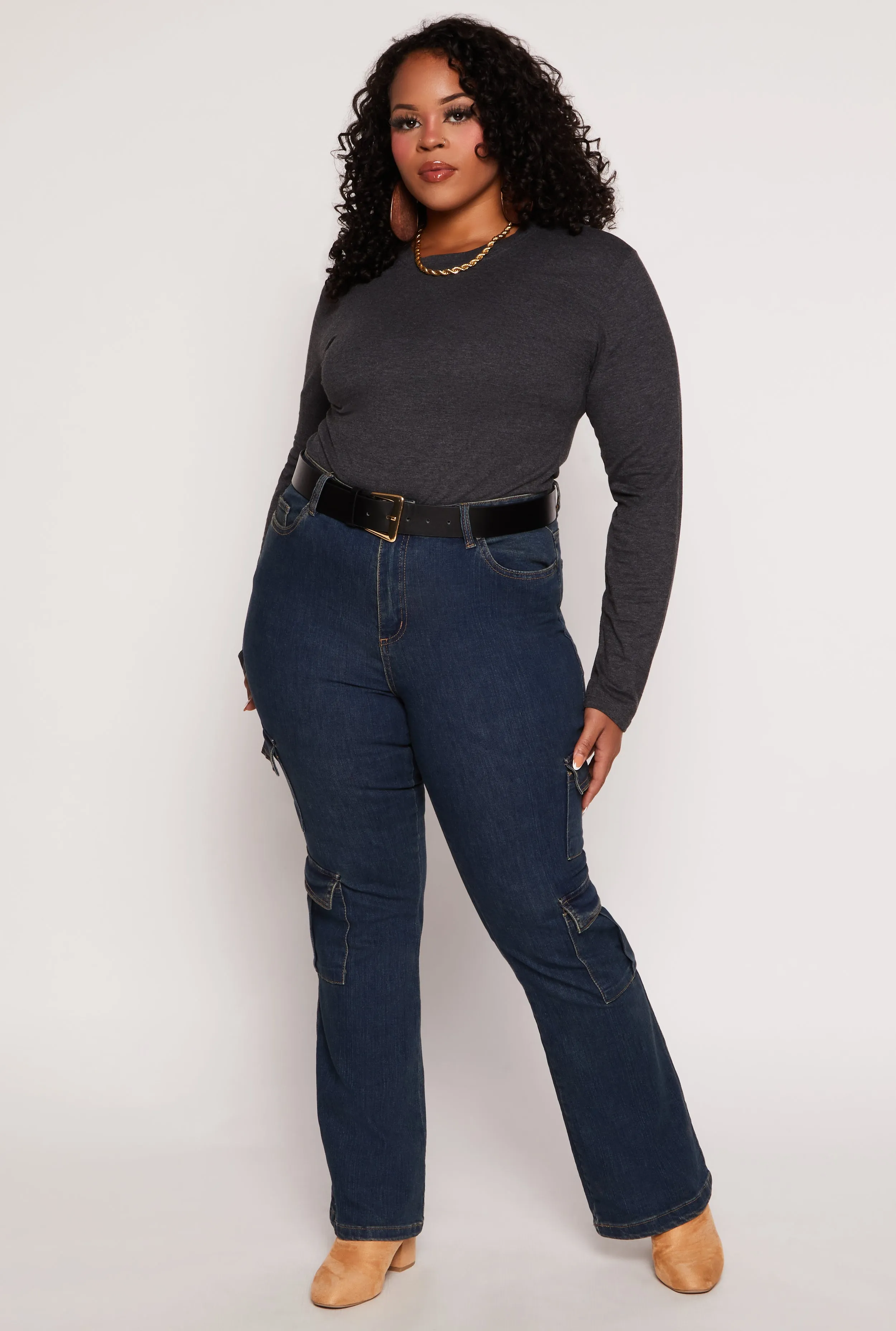 Plus Size Almost Famous Cargo Boot Cut Jeans sold by Rainbow