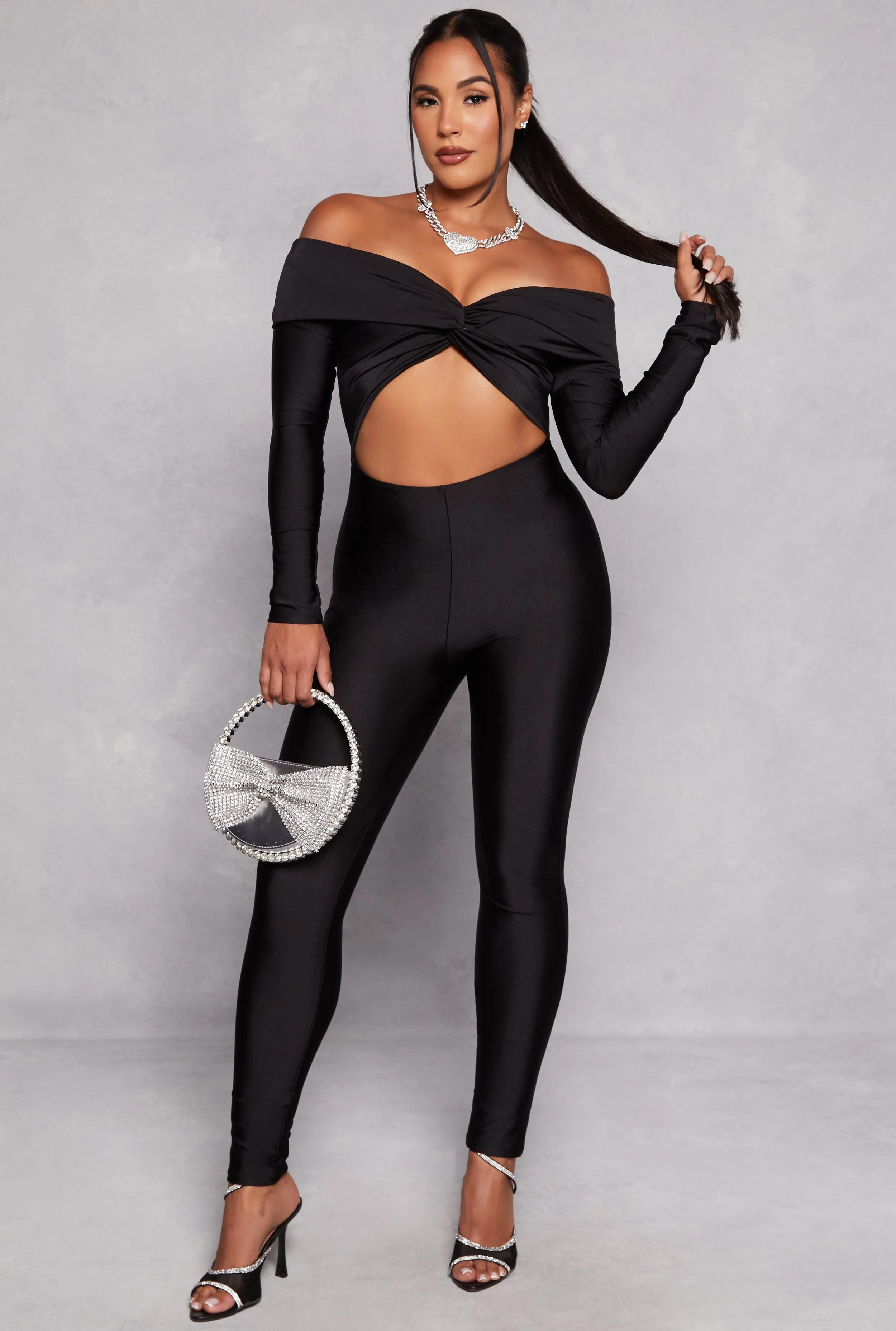Spandex Twist Front Off the Shoulder Jumpsuit sold by Rainbow product image thumbnail 2