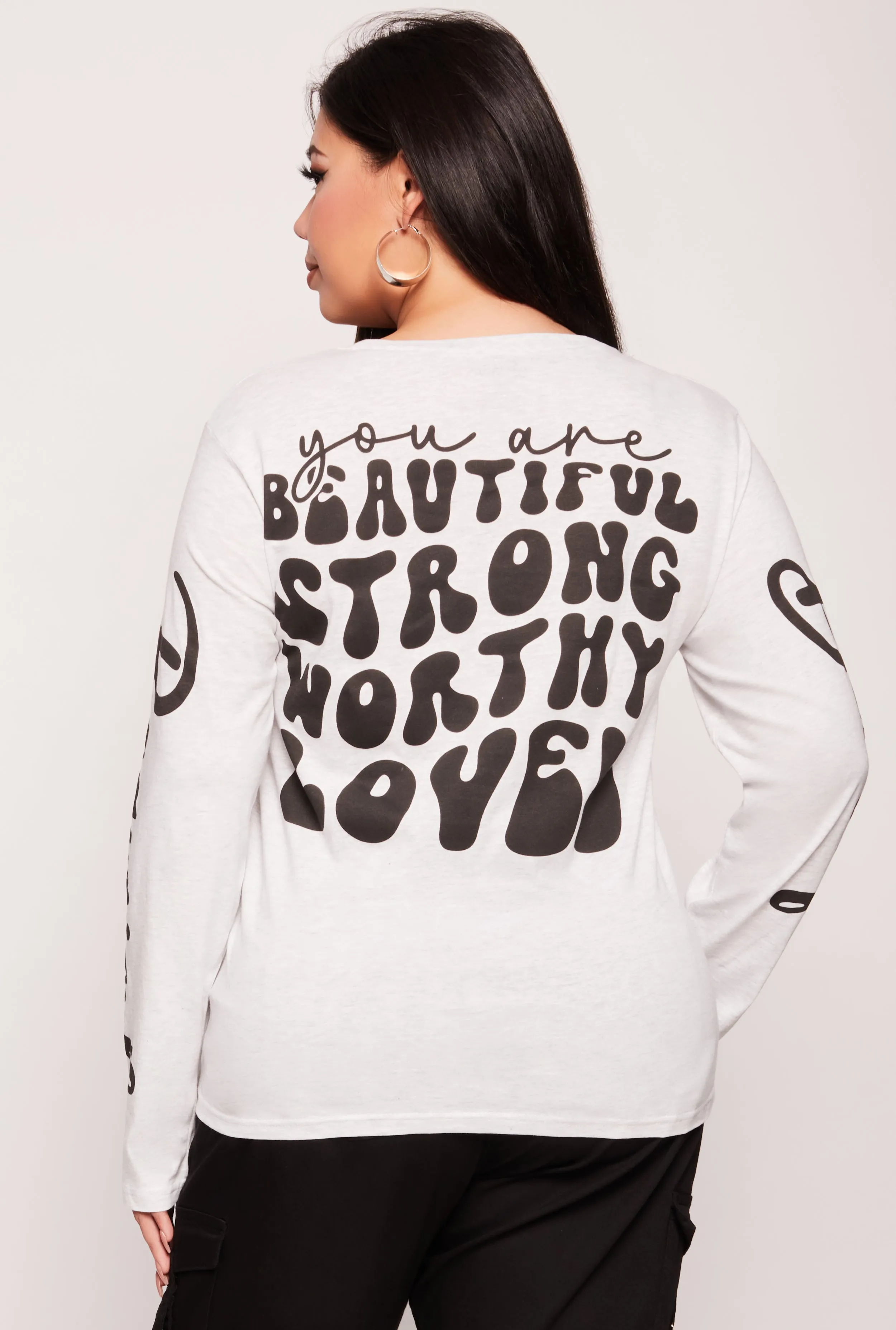 Plus Size Beautiful Positve Vibes Only Sequin Long Sleeve Top sold by Rainbow product image thumbnail 3