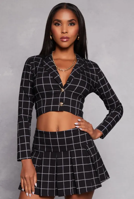 Plaid Button Front Cropped Blazer sold by Rainbow