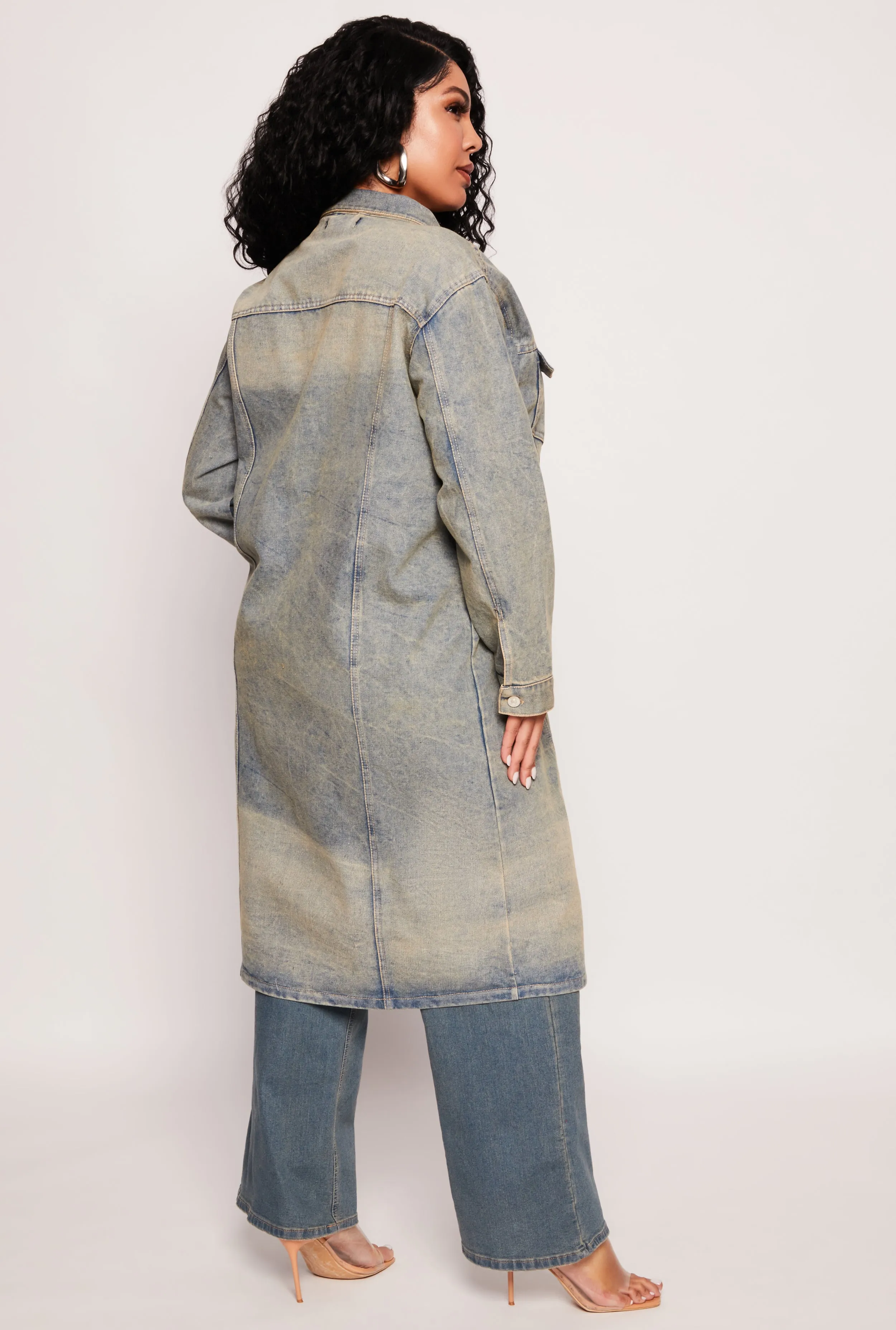 Plus Size Light Wash Longline Jean Jacket sold by Rainbow product image thumbnail 3
