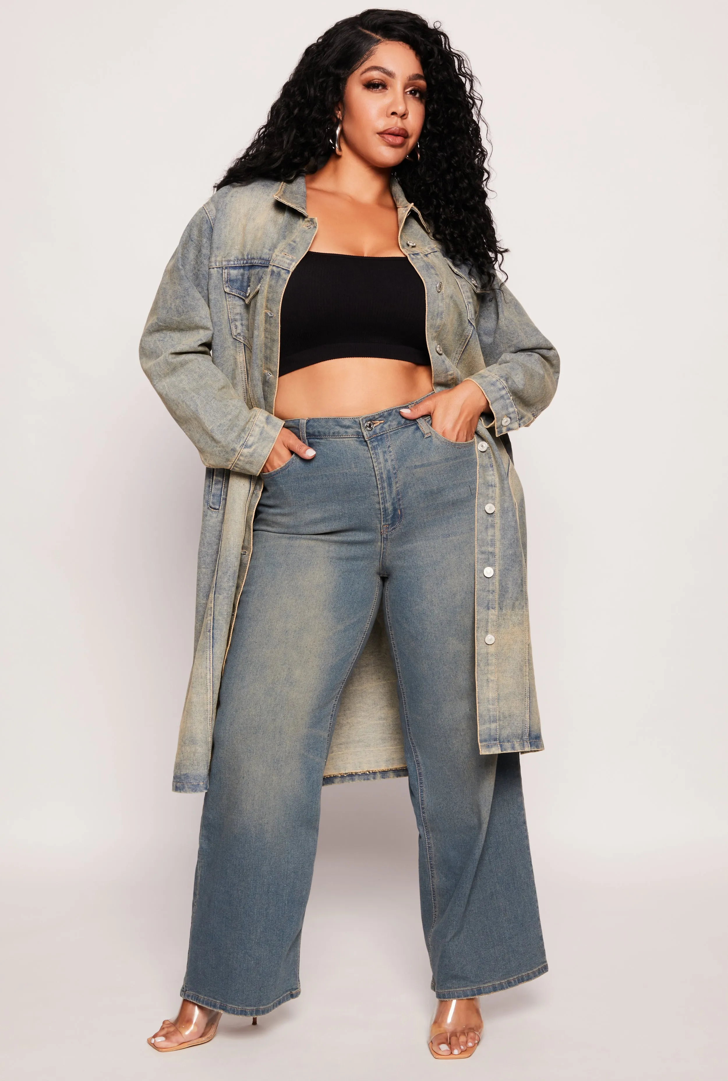 Plus Size Light Wash Longline Jean Jacket sold by Rainbow product image thumbnail 2
