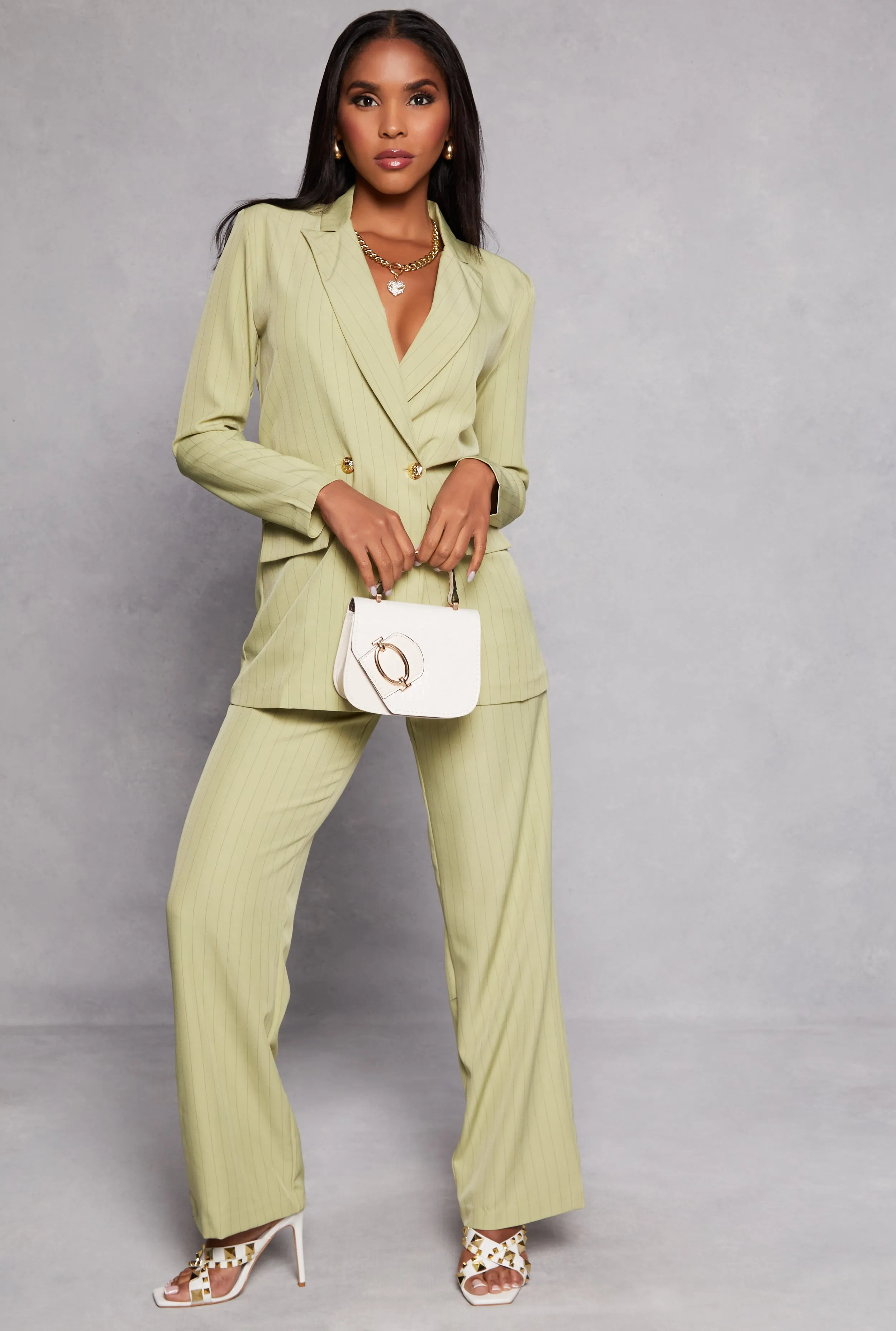 Striped Belted Front Dress Pants sold by Rainbow