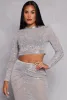 Mesh Embellished Long Sleeve Crop Top sold by Rainbow