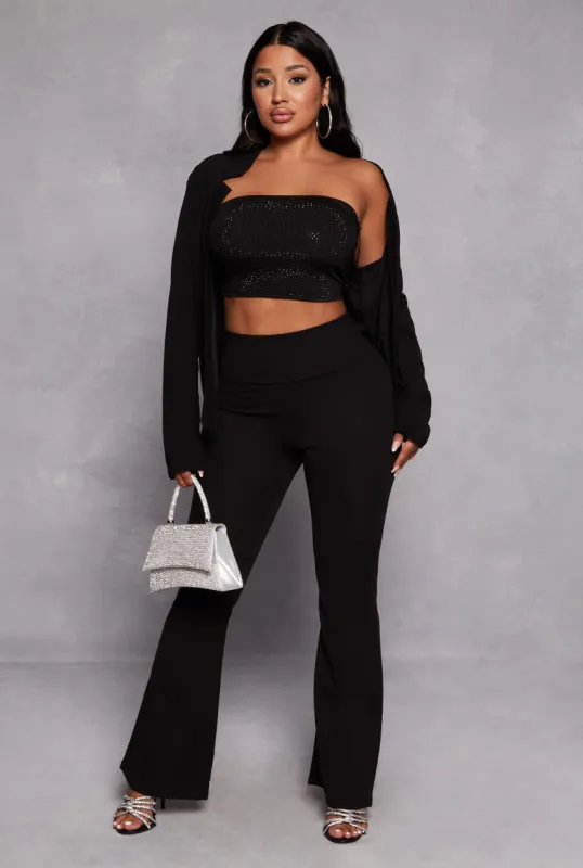 Crepe Knit High Waisted Flare Pants sold by Rainbow