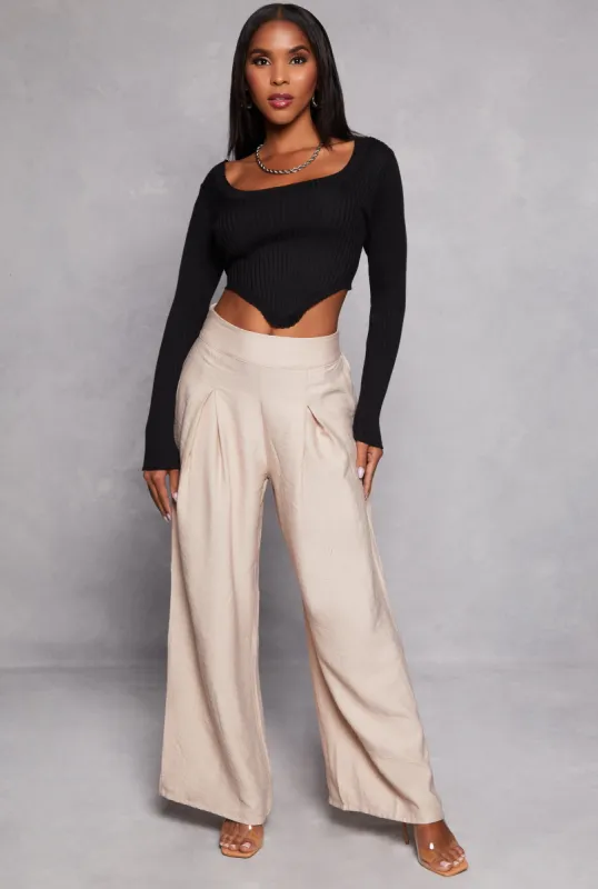 Haute Monde Gauze Knit Pleated Wide Leg Dress Pants sold by Rainbow
