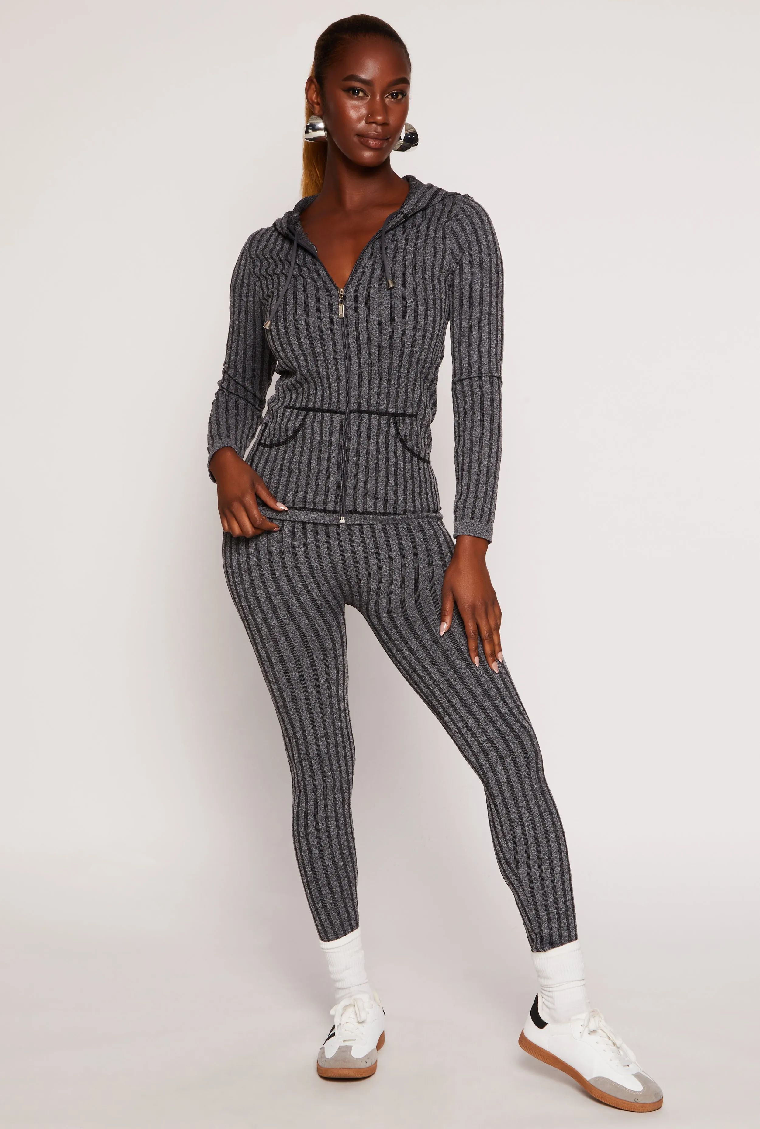 Seamless Textured Knit Zip Front Hoodie sold by Rainbow product image thumbnail 2