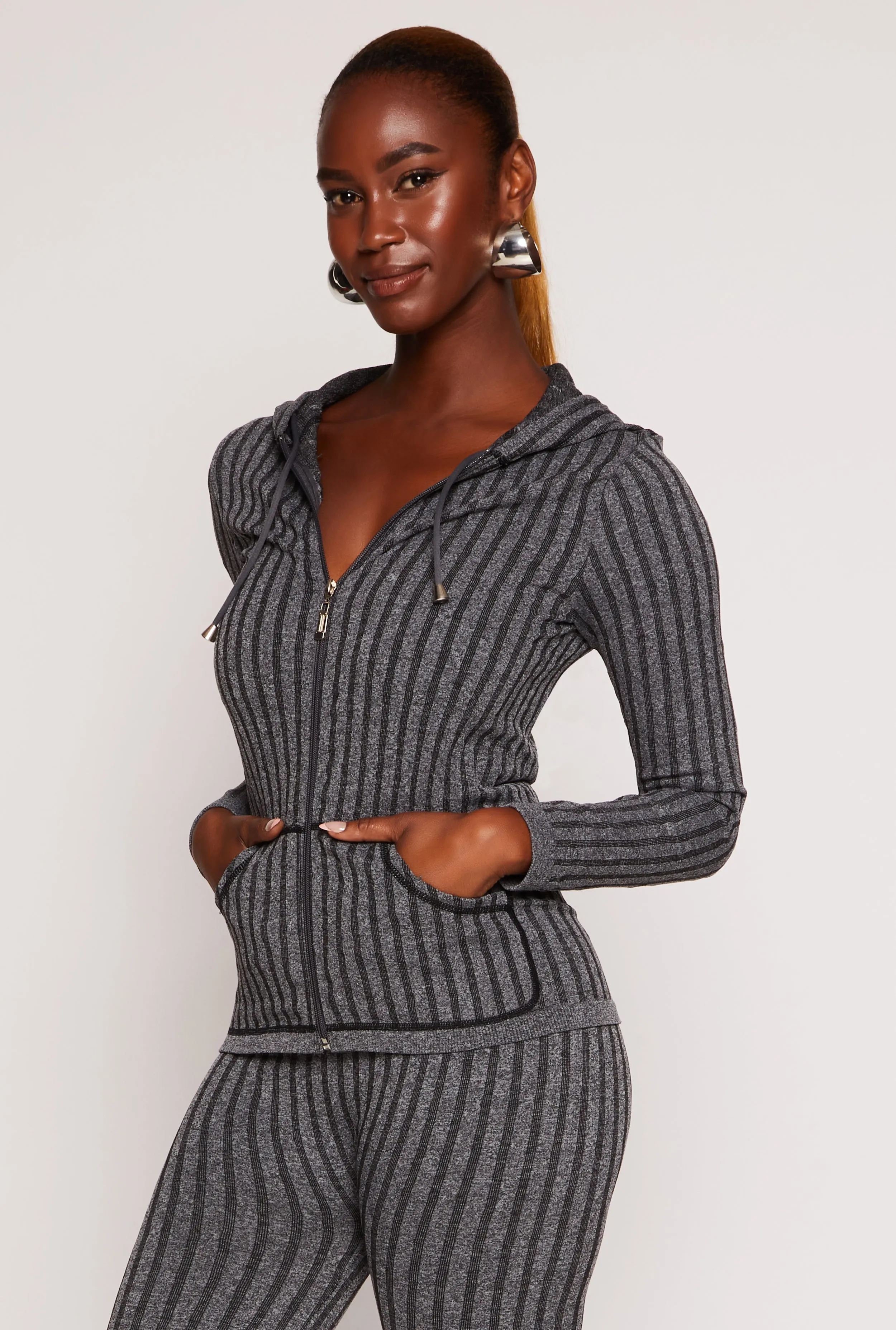 Seamless Textured Knit Zip Front Hoodie sold by Rainbow