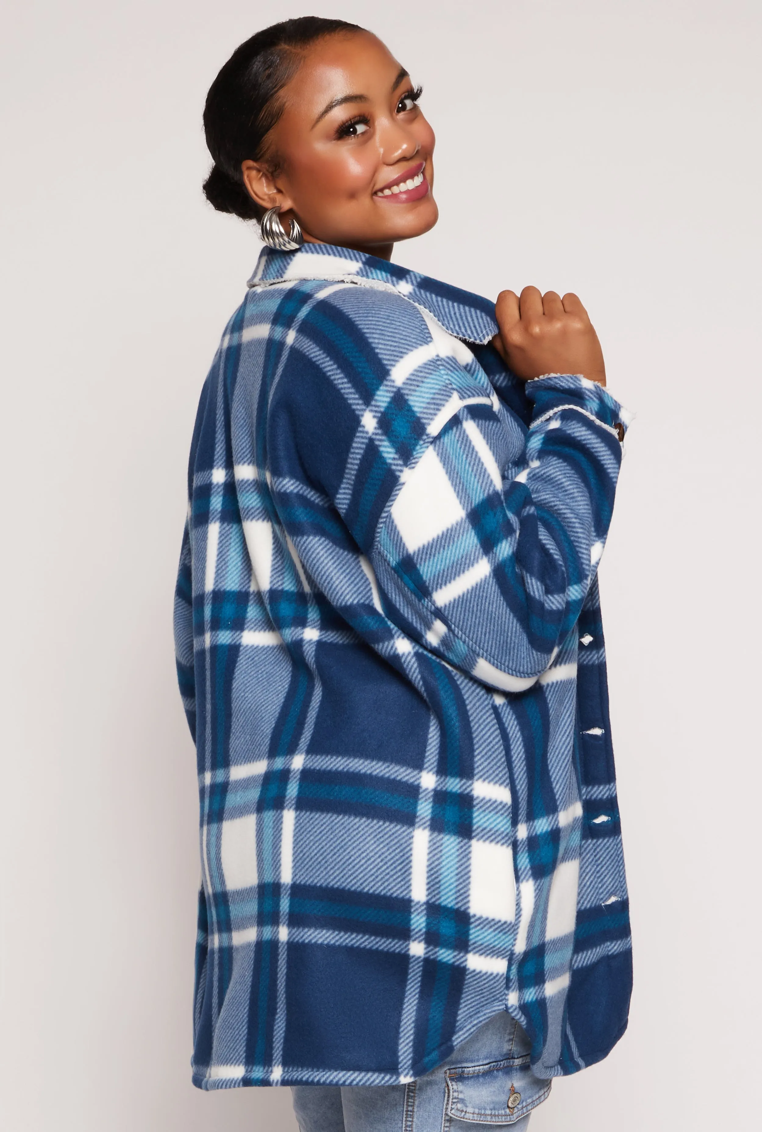 Plus Size Plaid Sherpa Lined Button Front Shacket sold by Rainbow product image thumbnail 3