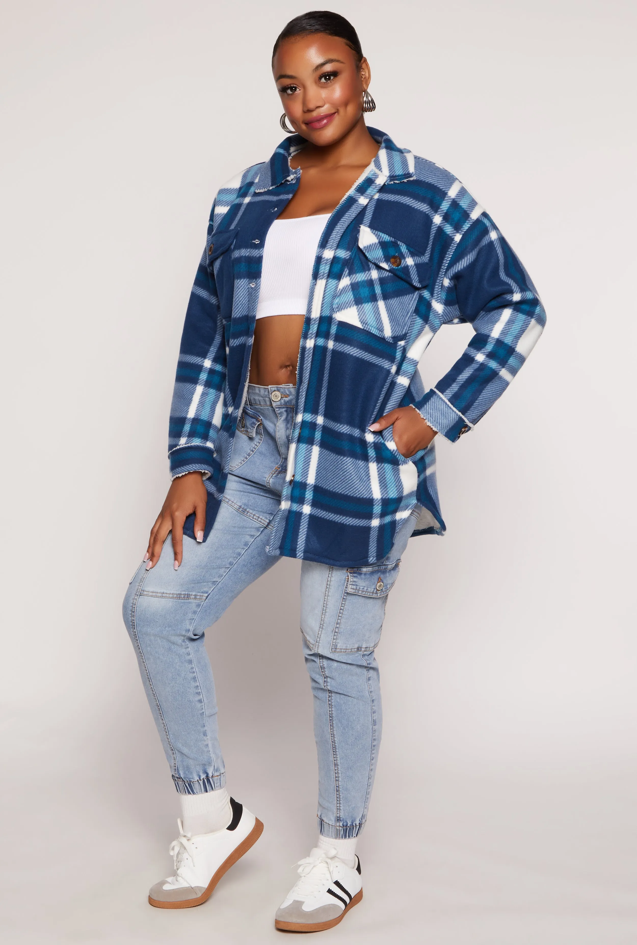 Plus Size Plaid Sherpa Lined Button Front Shacket sold by Rainbow product image thumbnail 2