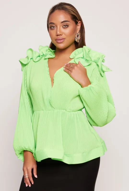 Plisse Abstract Sleeve Detail Peplum Blouse sold by Rainbow