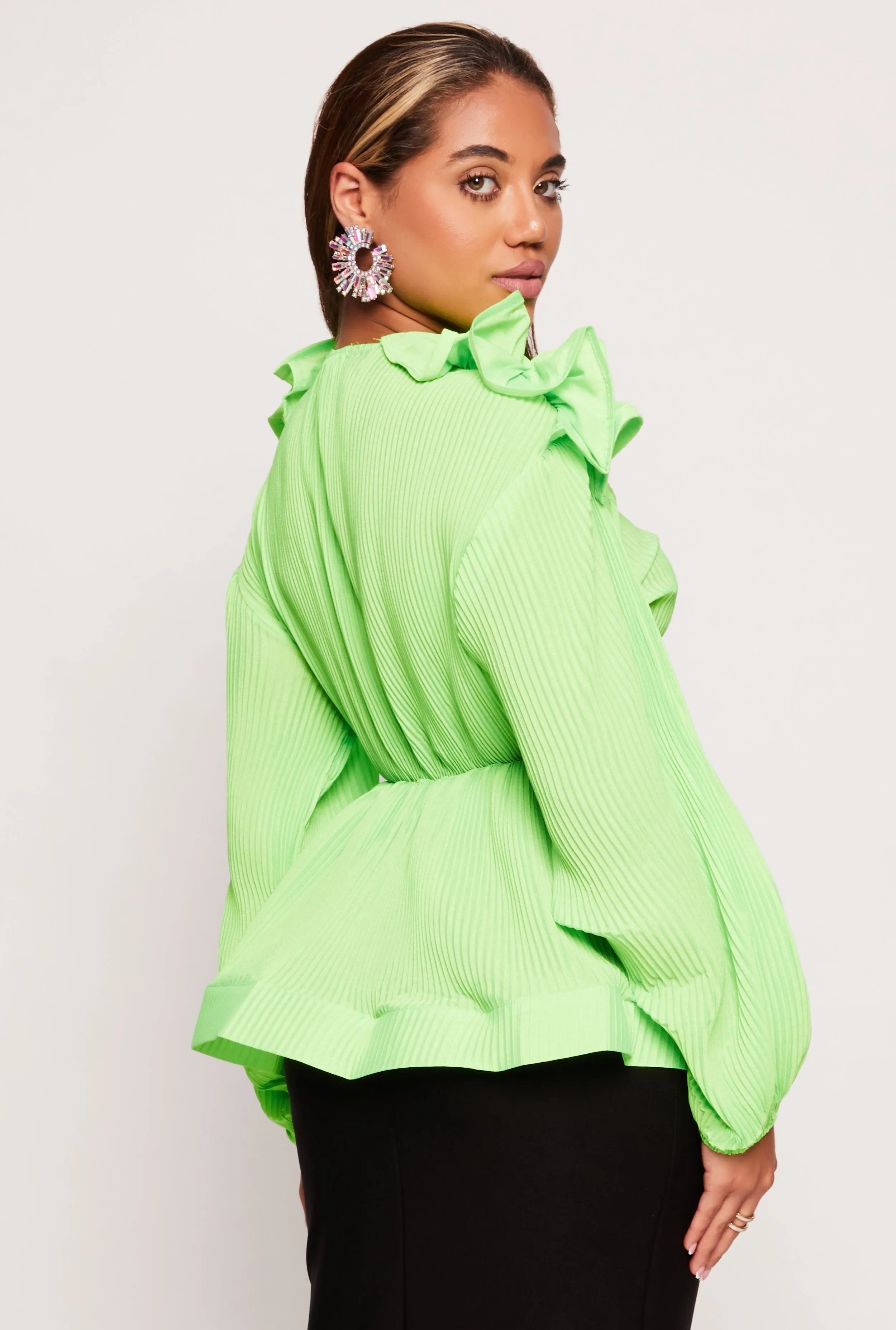 Plisse Abstract Sleeve Detail Peplum Blouse sold by Rainbow product image thumbnail 3