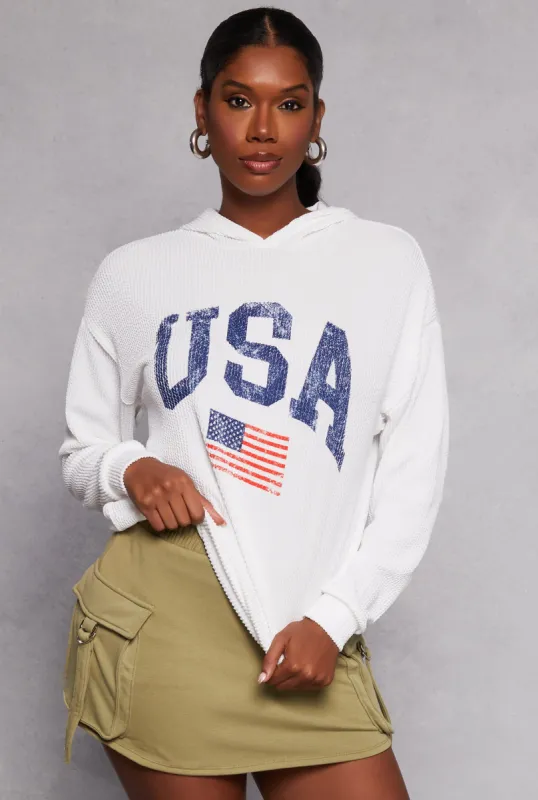 Ribbed USA Graphic Pullover Hoodie sold by Rainbow