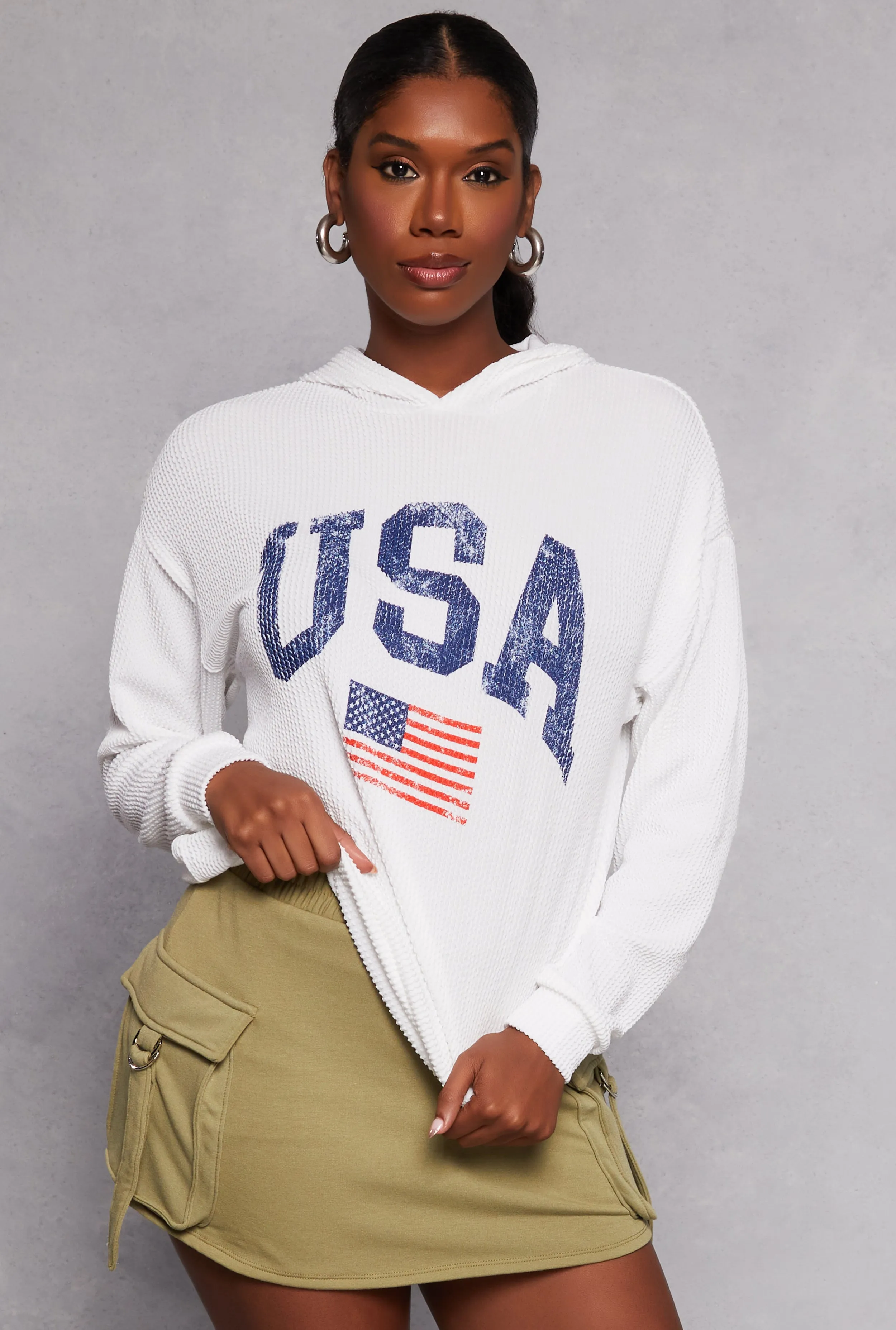 Ribbed USA Graphic Pullover Hoodie sold by Rainbow