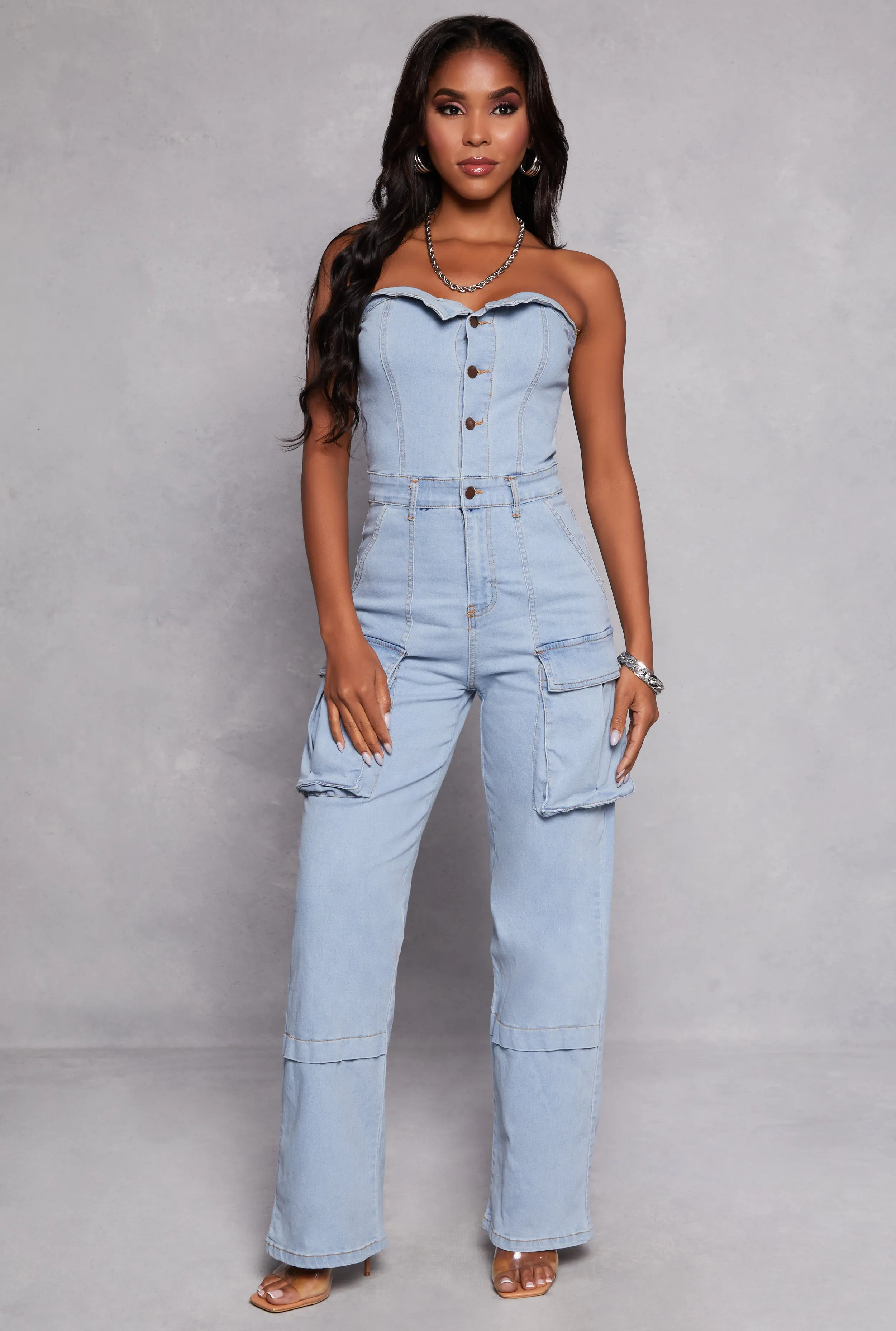 Daisy Strapless Denim Cargo Jumpsuit sold by Rainbow product image thumbnail 2