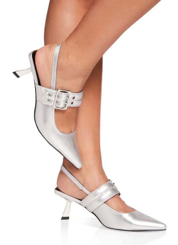 Buckle Slingback Pointed Toe Mid Heel Pumps sold by Rainbow