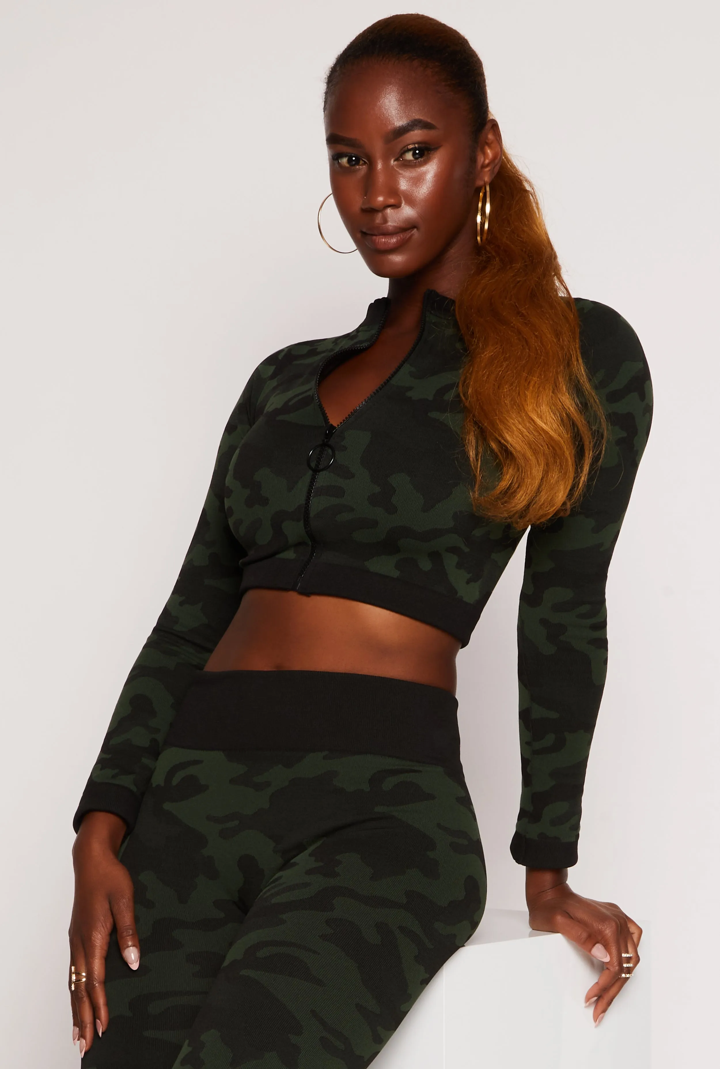 Seamless Camo Zip Front Cropped Track Jacket sold by Rainbow