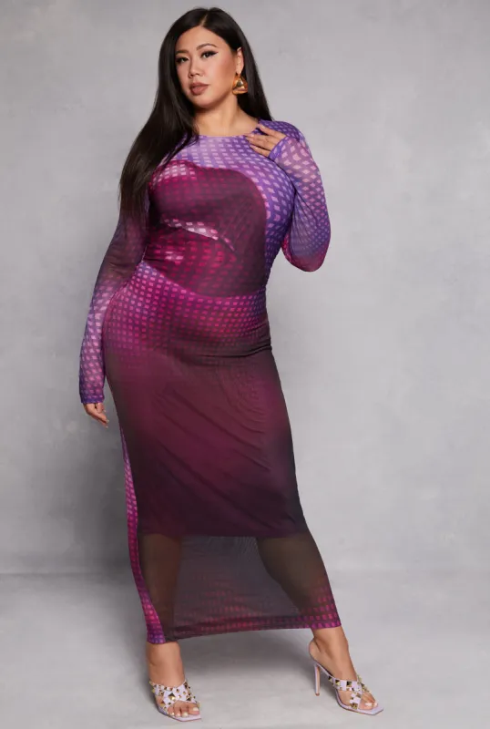 Plus Size Almost Famous Mesh Lip Graphic Dress sold by Rainbow