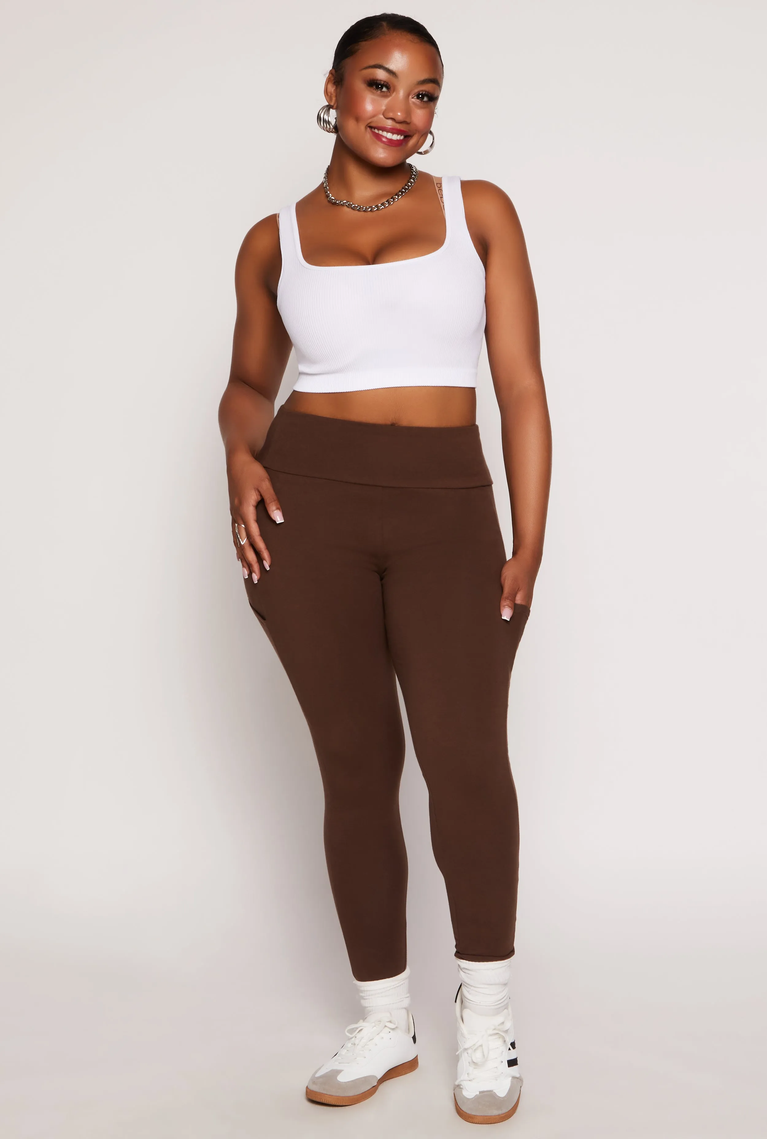 Plus Size Solid High Waist Cell Phone Pocket Leggings sold by Rainbow