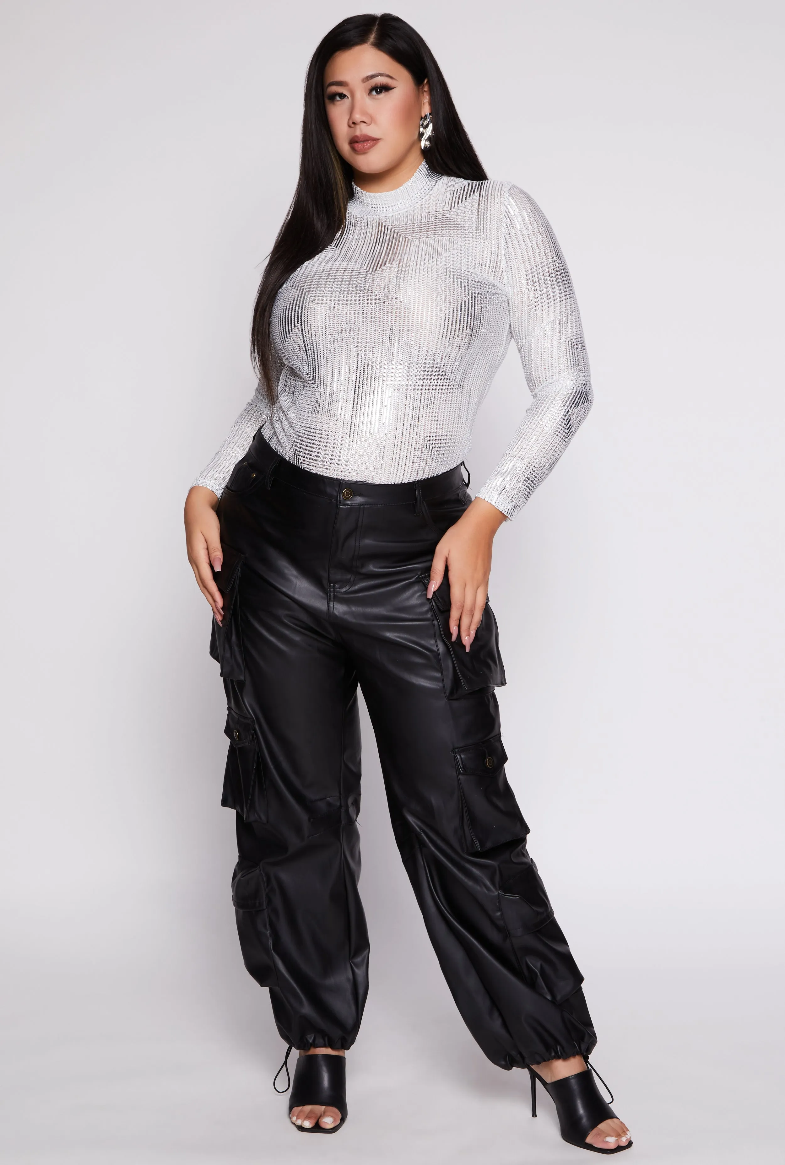 Plus Size Foil Screen Mock Neck Bodysuit sold by Rainbow product image thumbnail 2