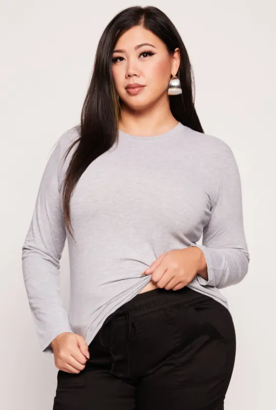 Plus Size Long Sleeve Crew Neck Tee sold by Rainbow