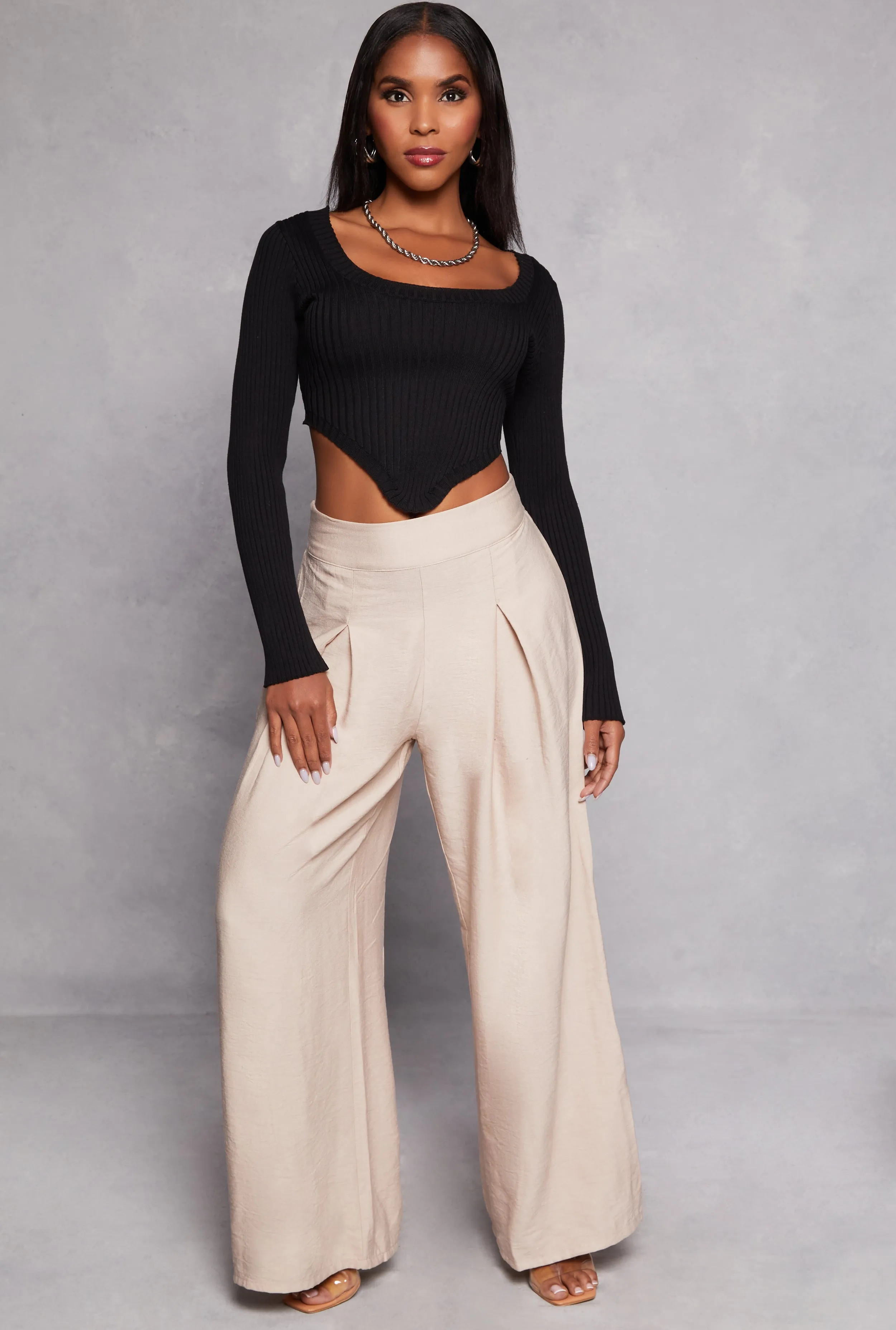 Ribbed Scoop Neck Hanky Hem Sweater sold by Rainbow product image thumbnail 2