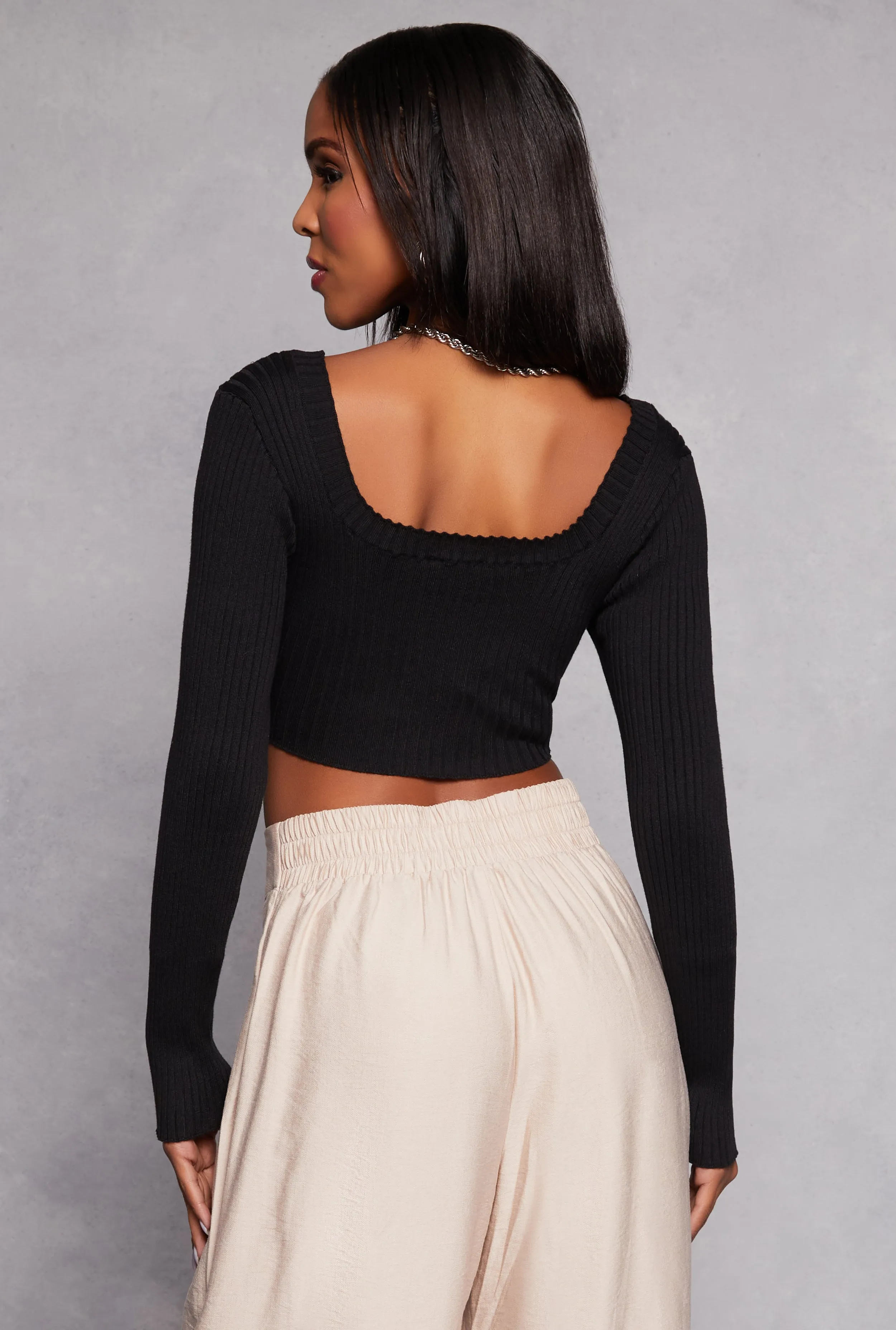 Ribbed Scoop Neck Hanky Hem Sweater sold by Rainbow product image thumbnail 3