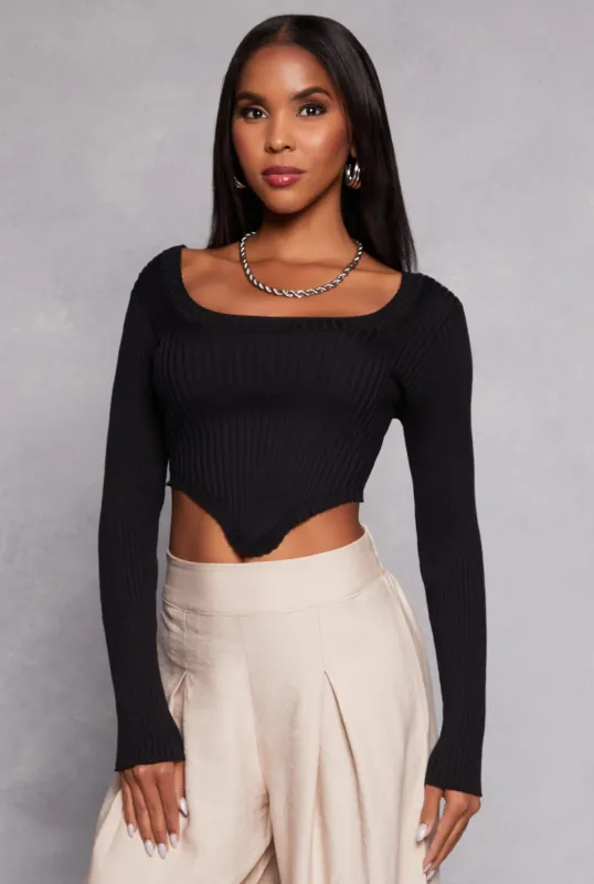 Ribbed Scoop Neck Hanky Hem Sweater sold by Rainbow