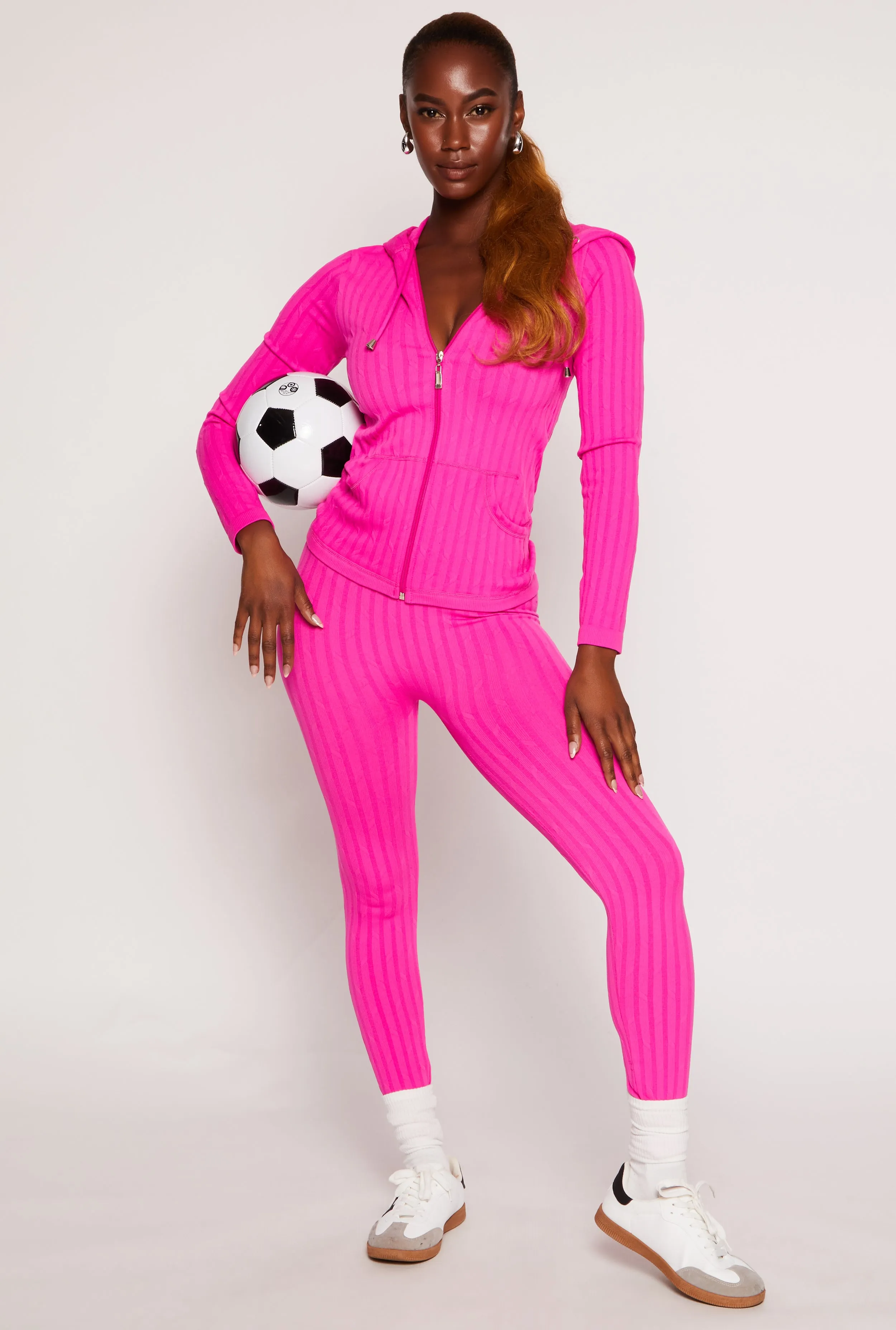 Seamless Textured Knit Zip Front Hoodie sold by Rainbow product image thumbnail 2