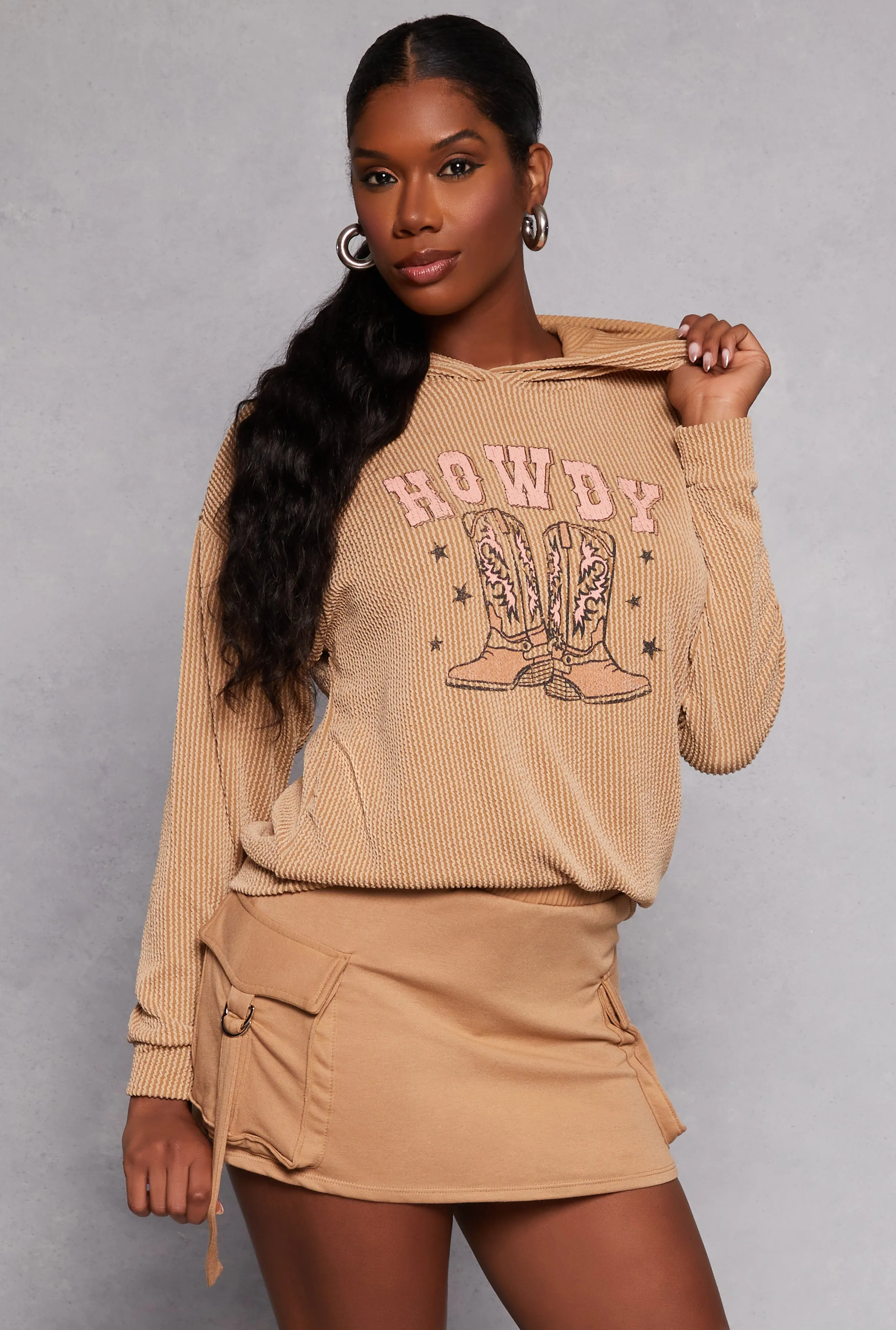 Ribbed Howdy Graphic Pullover Hoodie sold by Rainbow