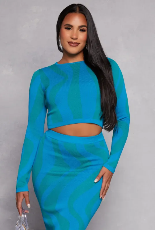 Abstract Striped Long Sleeve Crop Top sold by Rainbow