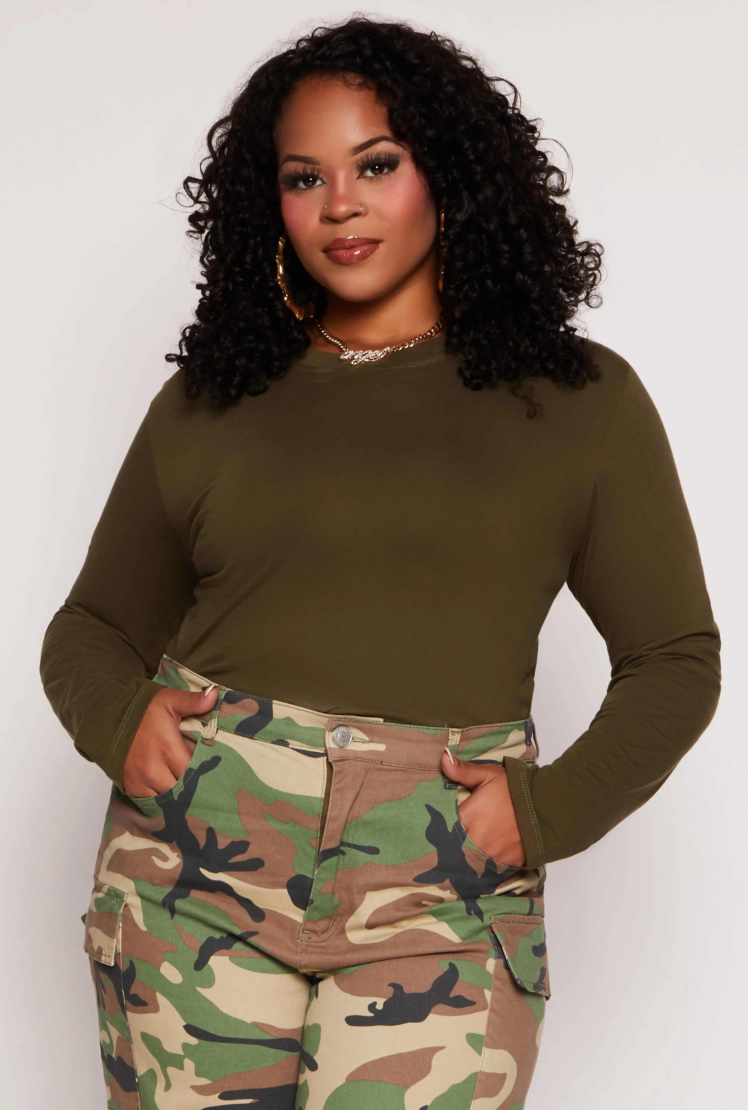 Plus Size Long Sleeve Crew Neck Tee sold by Rainbow