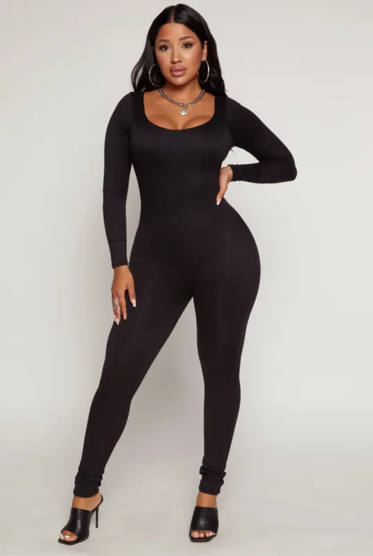 Double Layered Scoop Neck Long Sleeve Jumpsuit sold by Rainbow