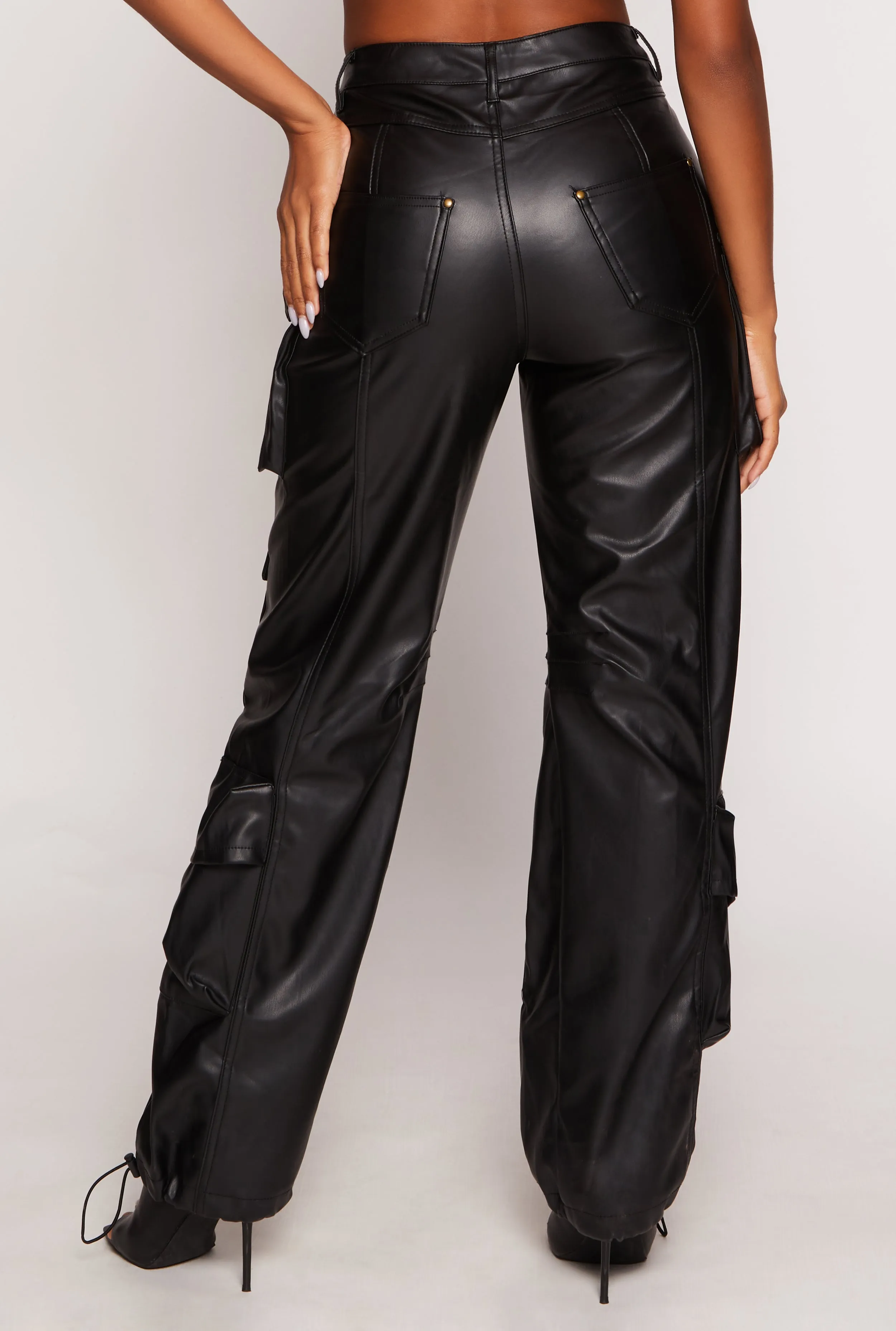 Faux Leather High Waisted Cargo Pants sold by Rainbow product image thumbnail 3