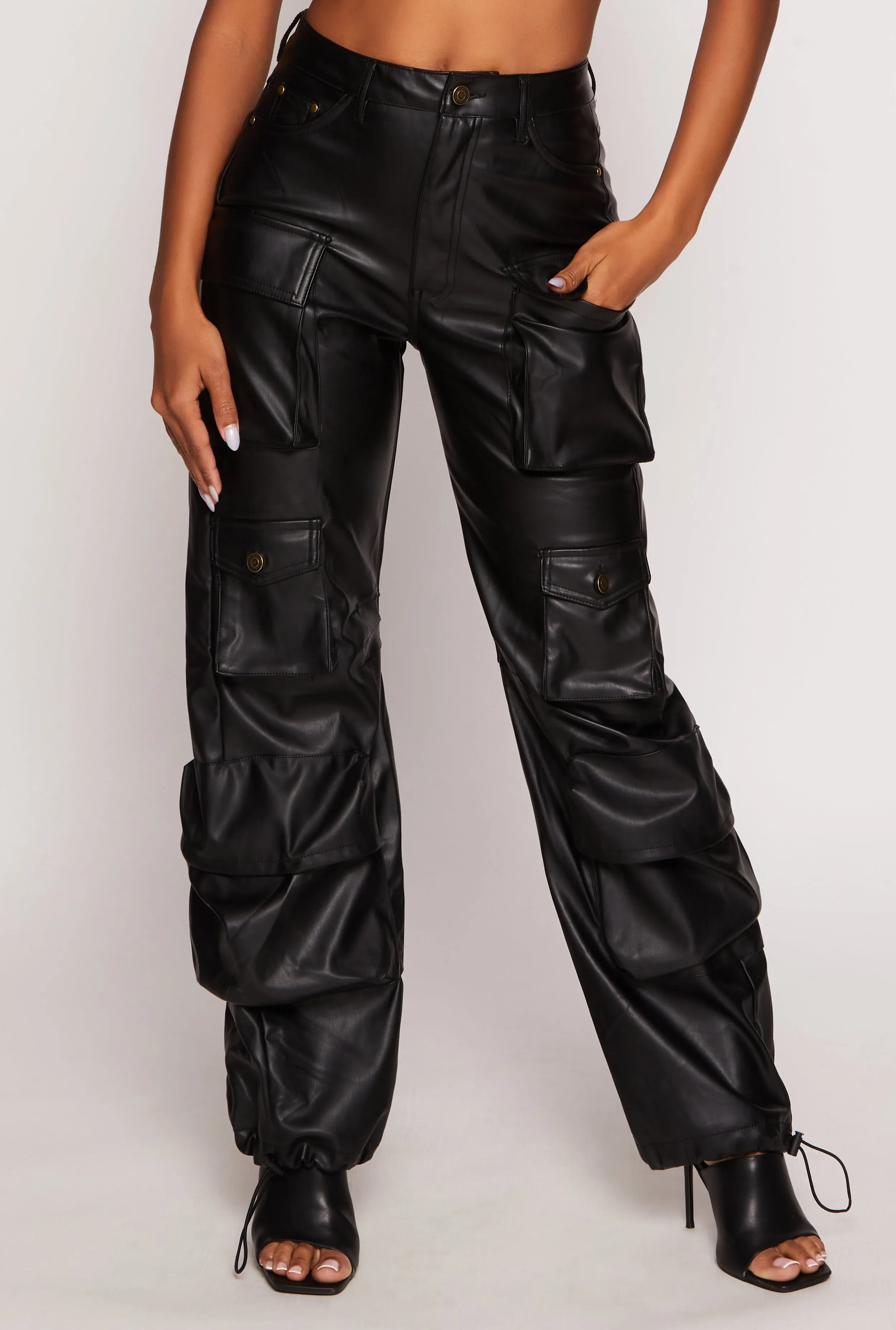 Faux Leather High Waisted Cargo Pants sold by Rainbow product image thumbnail 2