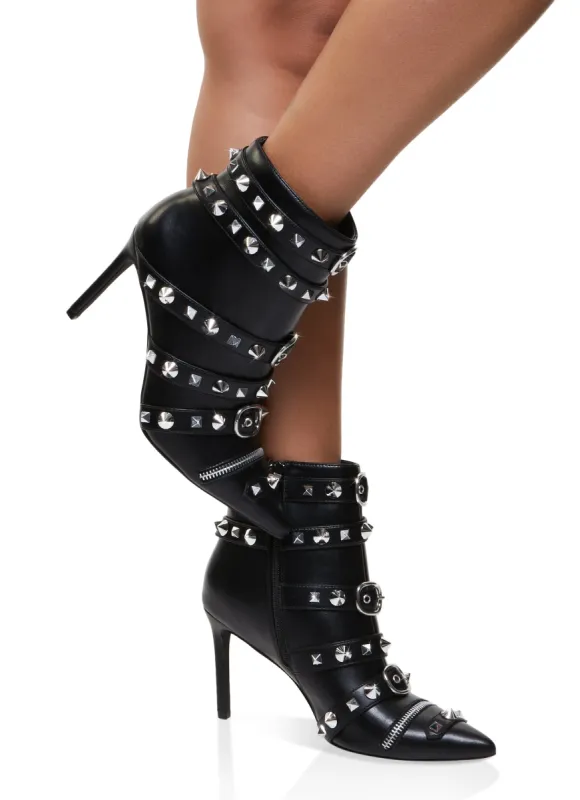 Studded Buckle Stiletto Booties sold by Rainbow