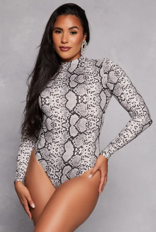 Patterned Long Sleeve Mock Neck Bodysuit sold by Rainbow